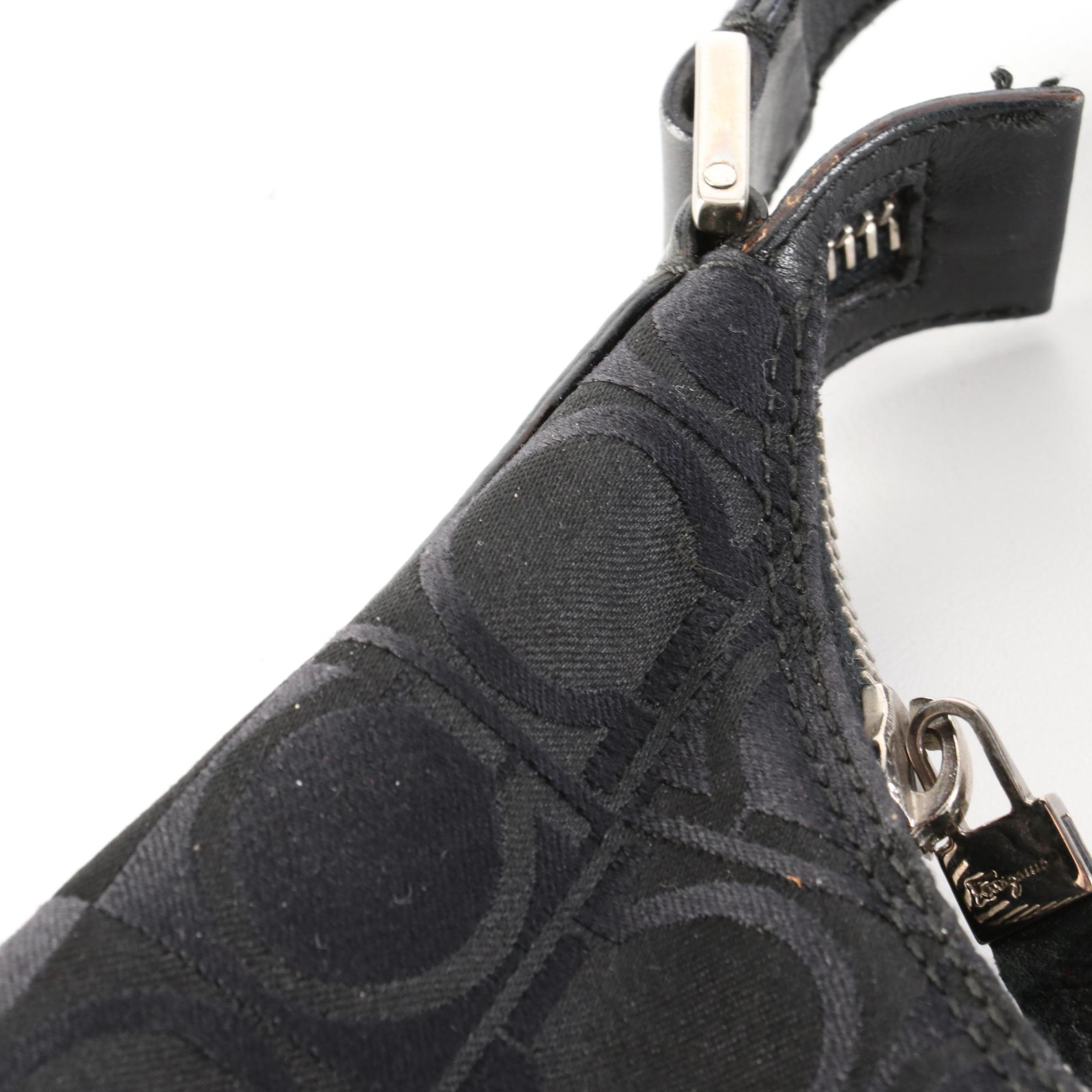 Salvatore Ferragamo Hobo Bag in Black Gancini Canvas and Leather Trim