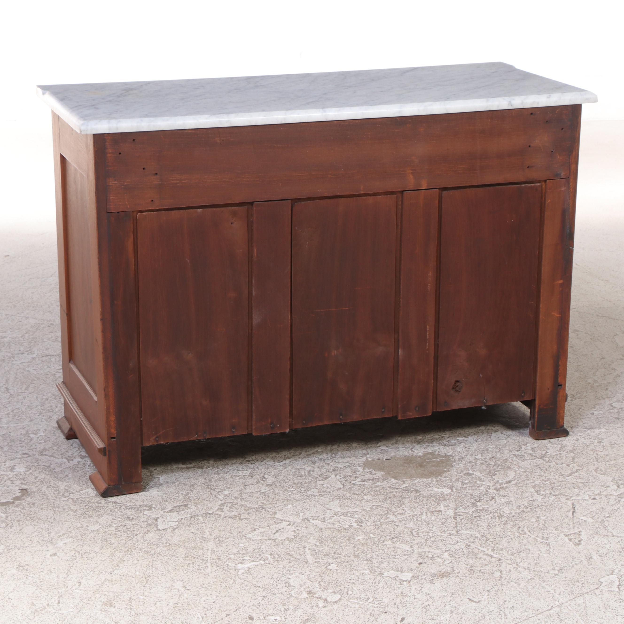 Victorian Walnut, Burl Walnut, and White Marble Three-Drawer Chest
