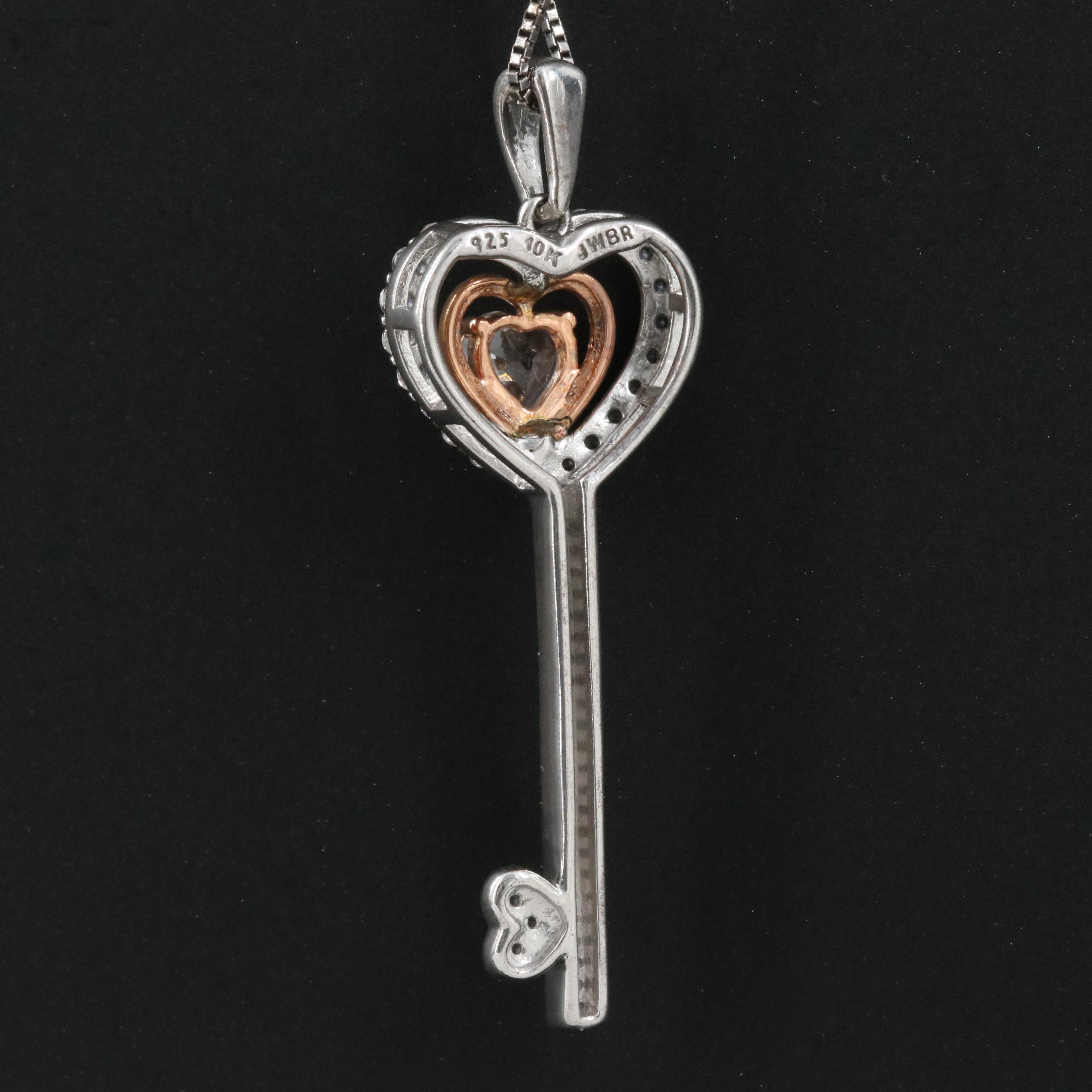 Sterling Sapphire Key Necklace with 10K Rose Gold Accent