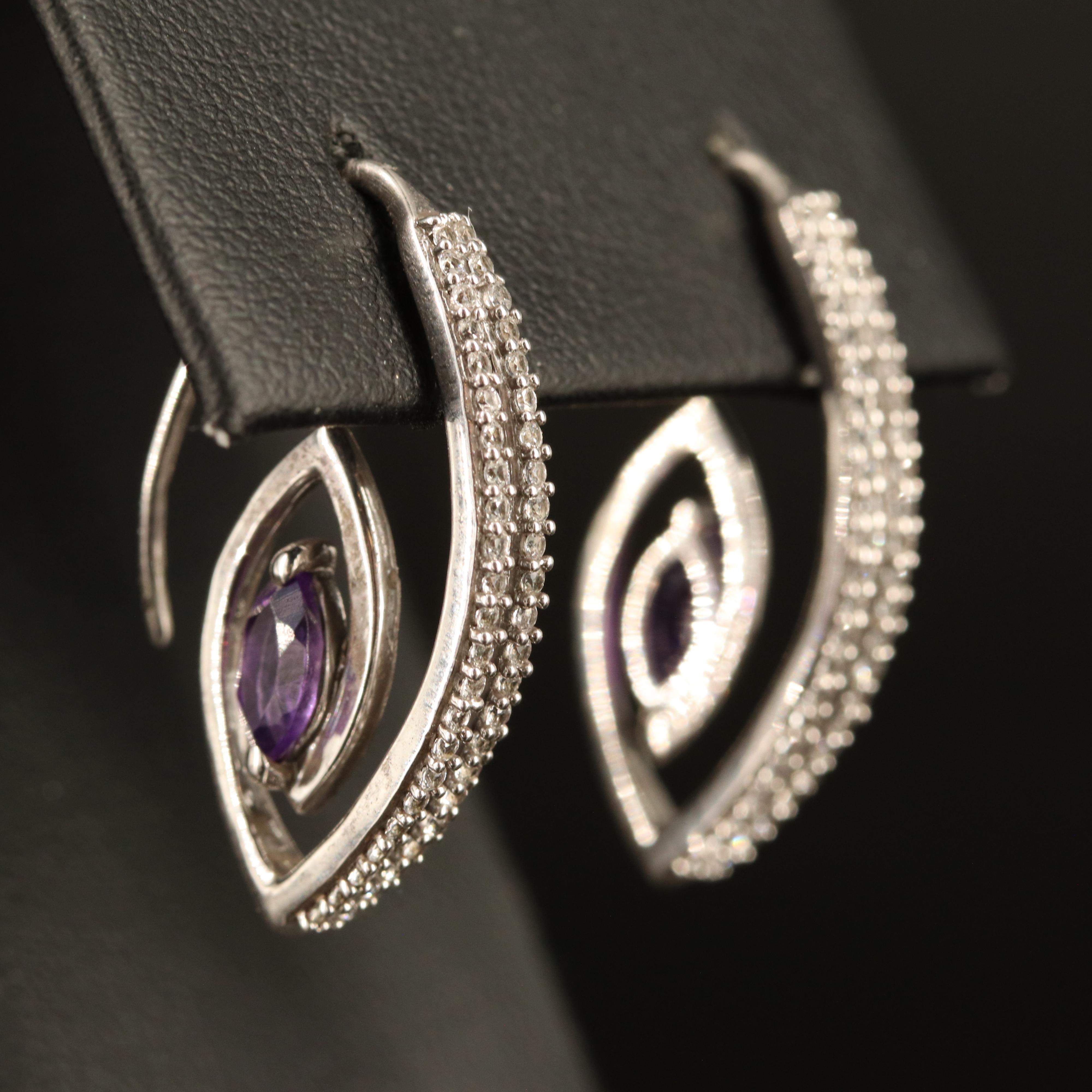 Sterling Amethyst and White Sapphire Spiral Hoop Earrings