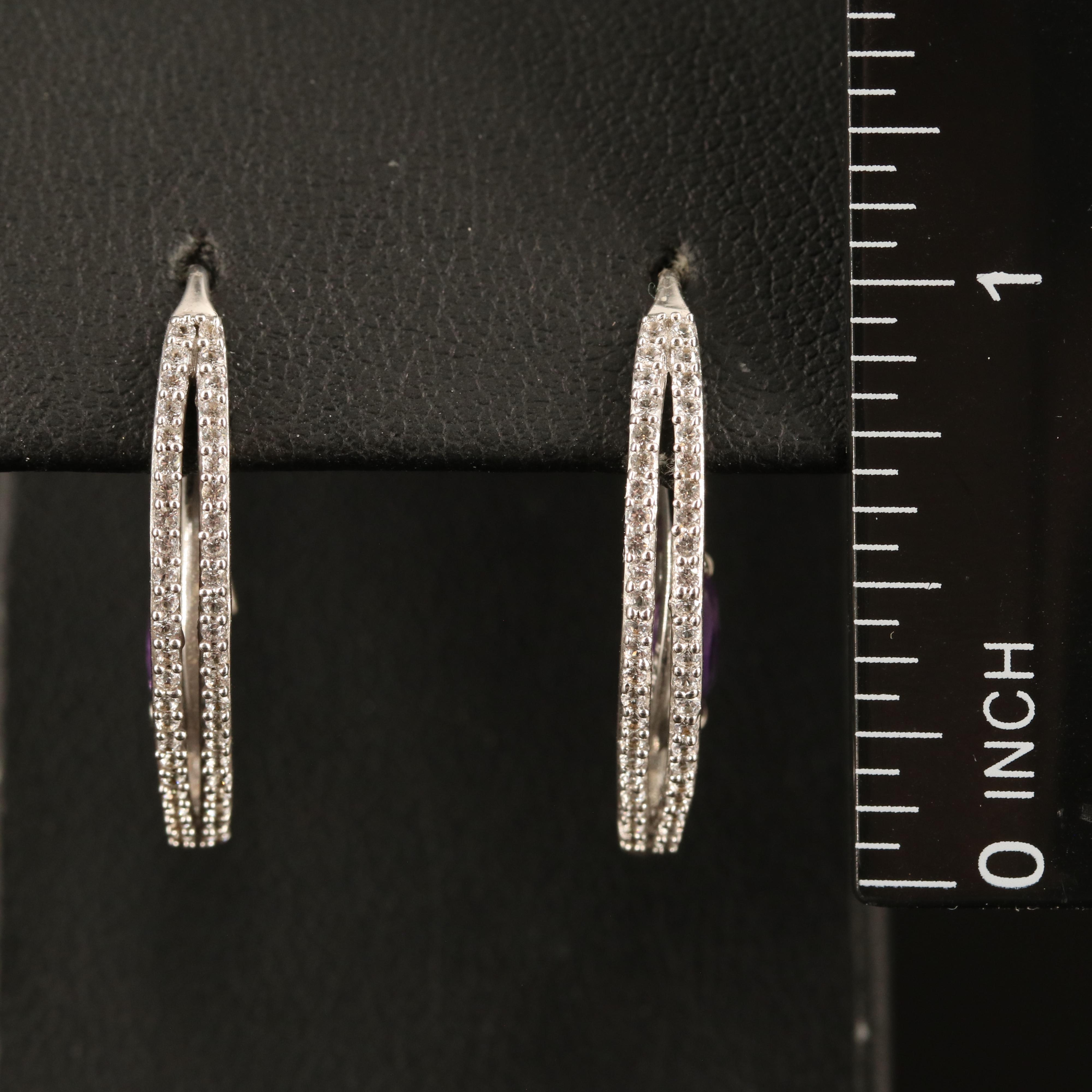 Sterling Amethyst and White Sapphire Spiral Hoop Earrings