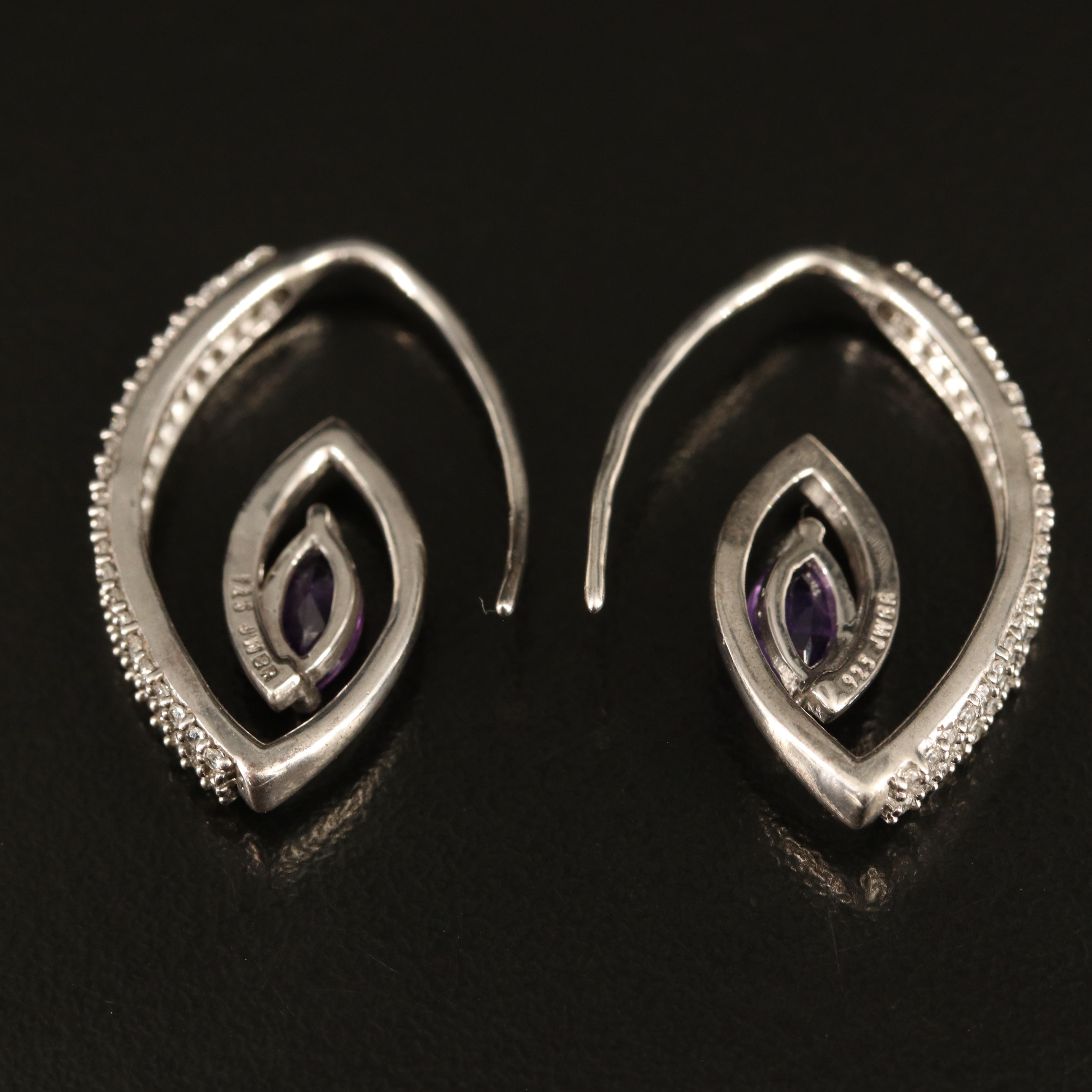 Sterling Amethyst and White Sapphire Spiral Hoop Earrings