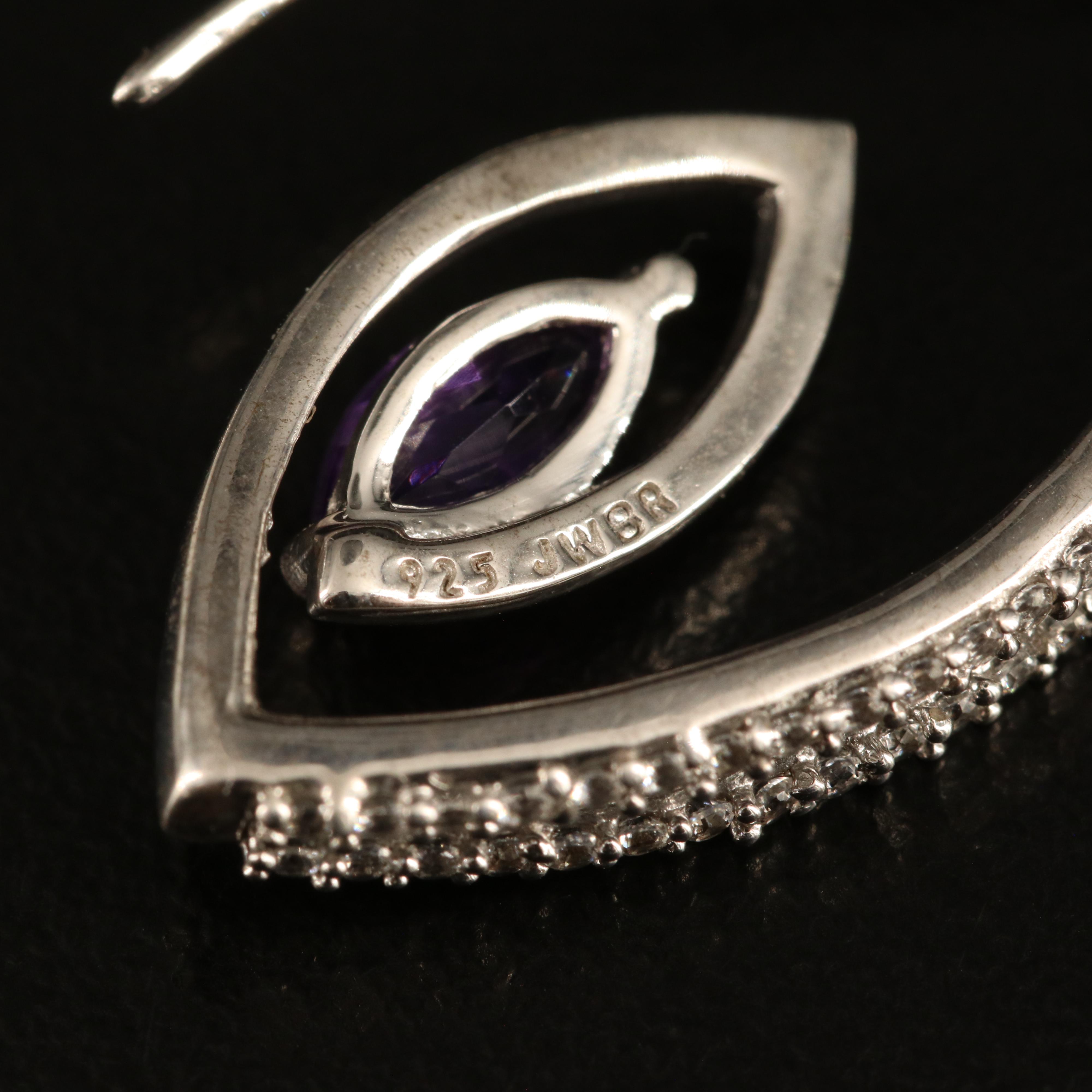 Sterling Amethyst and White Sapphire Spiral Hoop Earrings