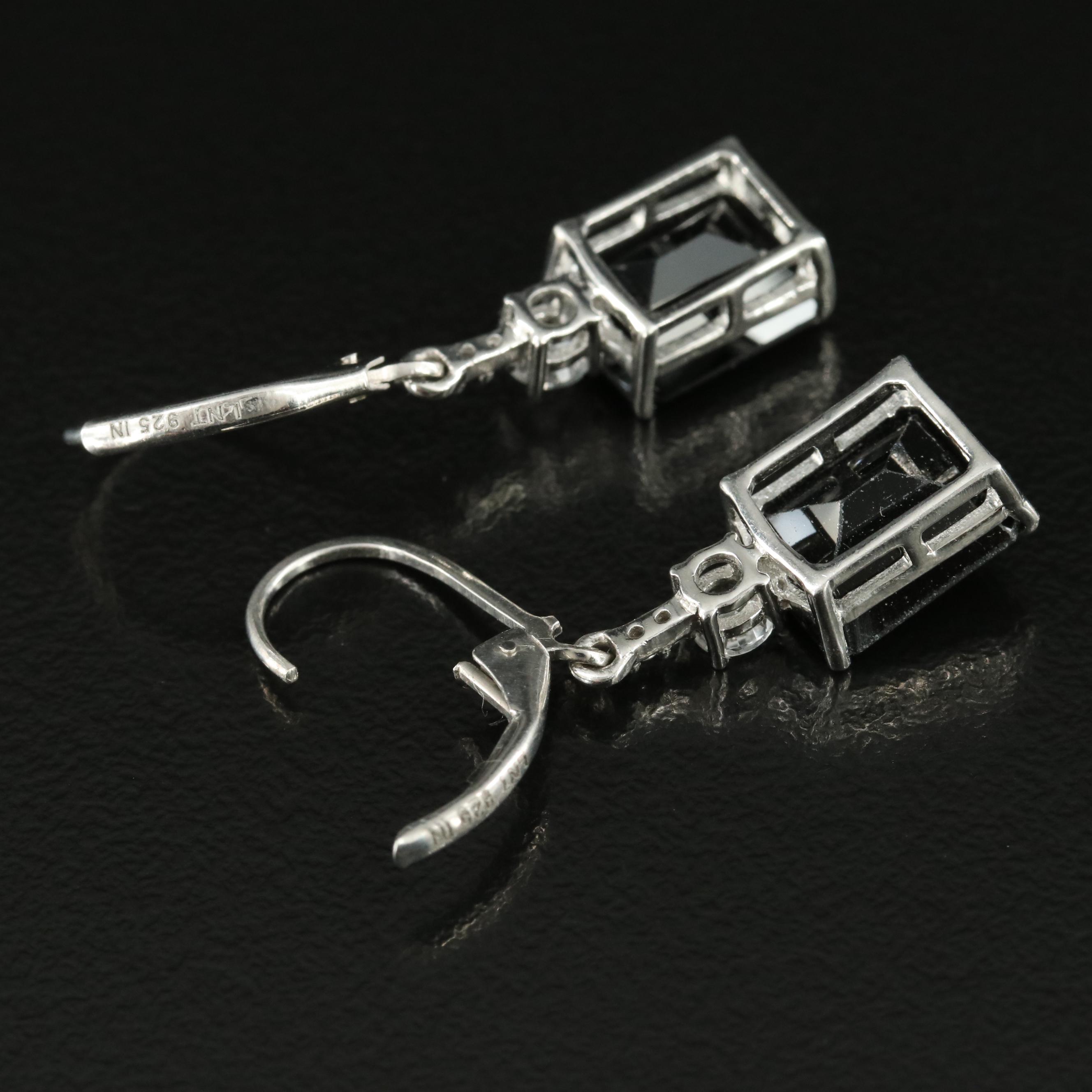 Sterling Black Spinel and White Topaz Earrings