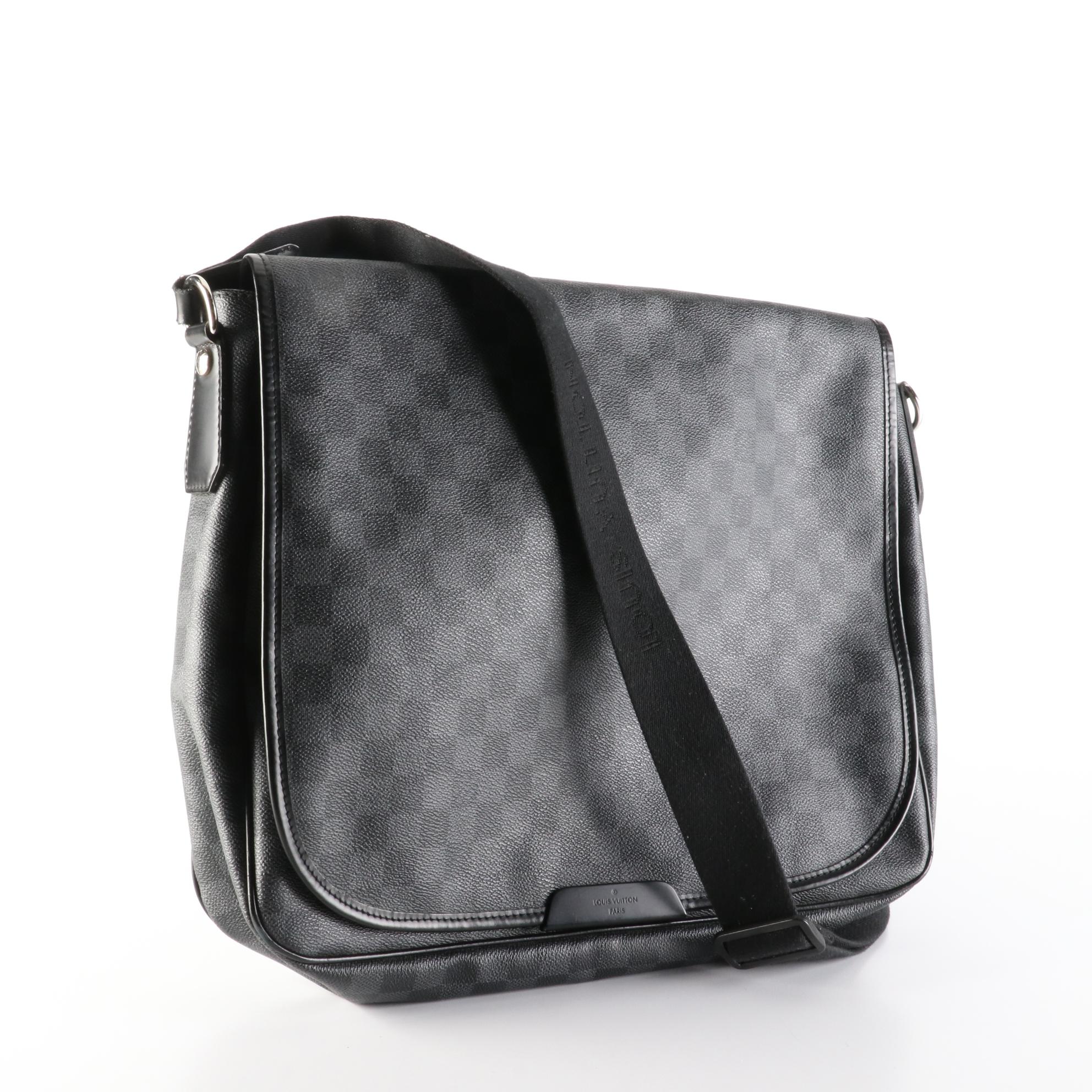 Louis Vuitton Renzo Messenger Bag Damier Graphite Canvas and Black Leather