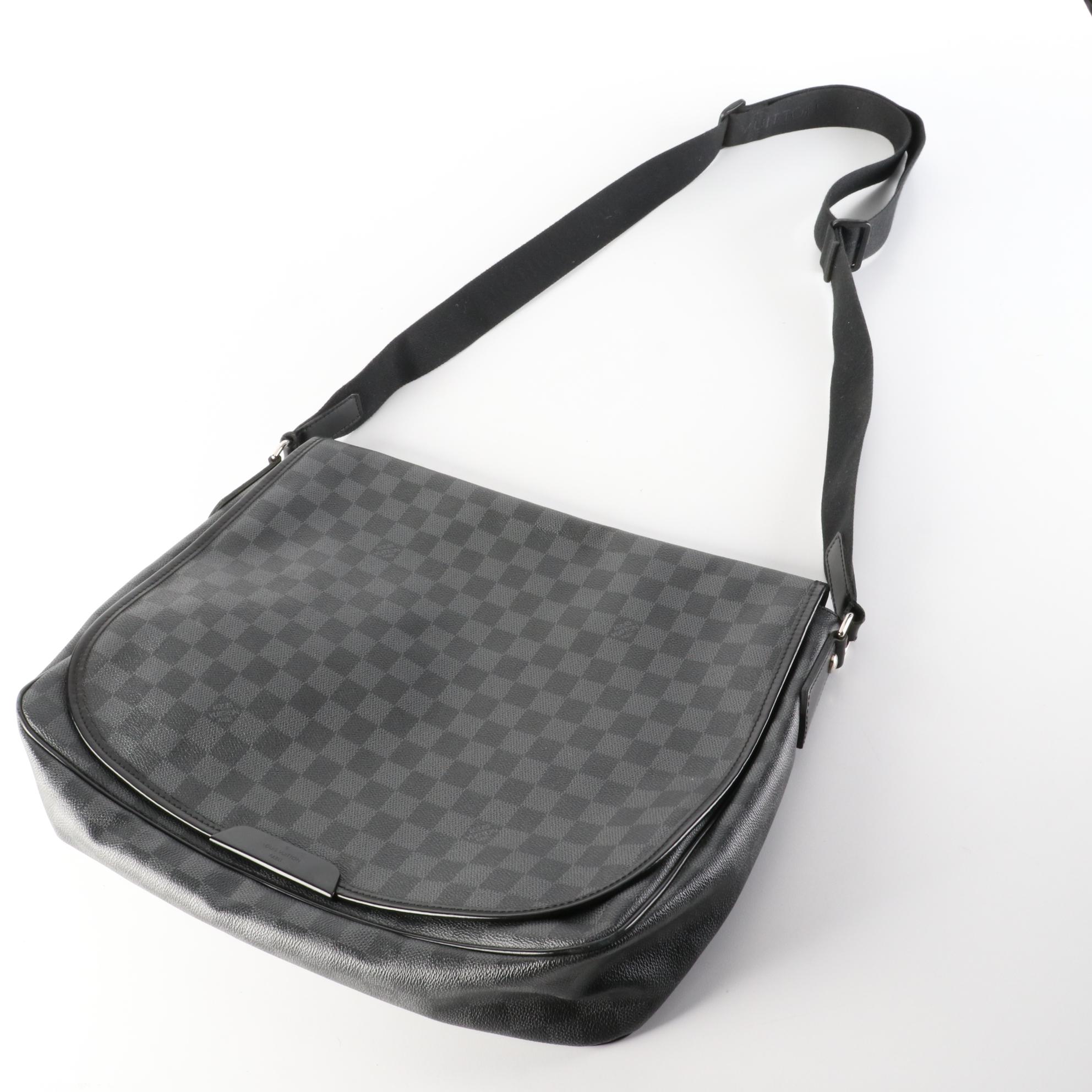 Louis Vuitton Renzo Messenger Bag Damier Graphite Canvas and Black Leather