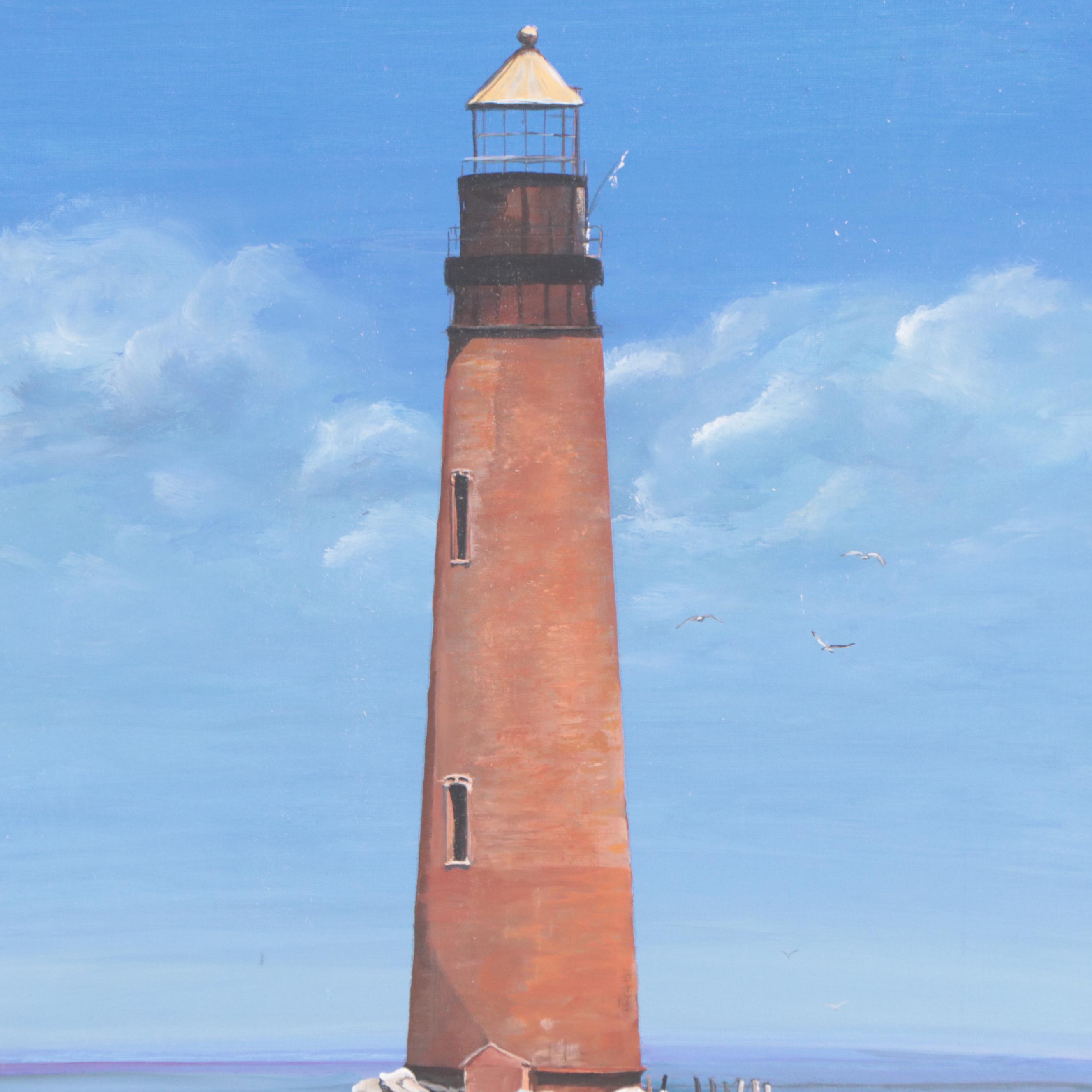 Deborah Coastal Landscape Acrylic Painting of Lighthouse, 2011