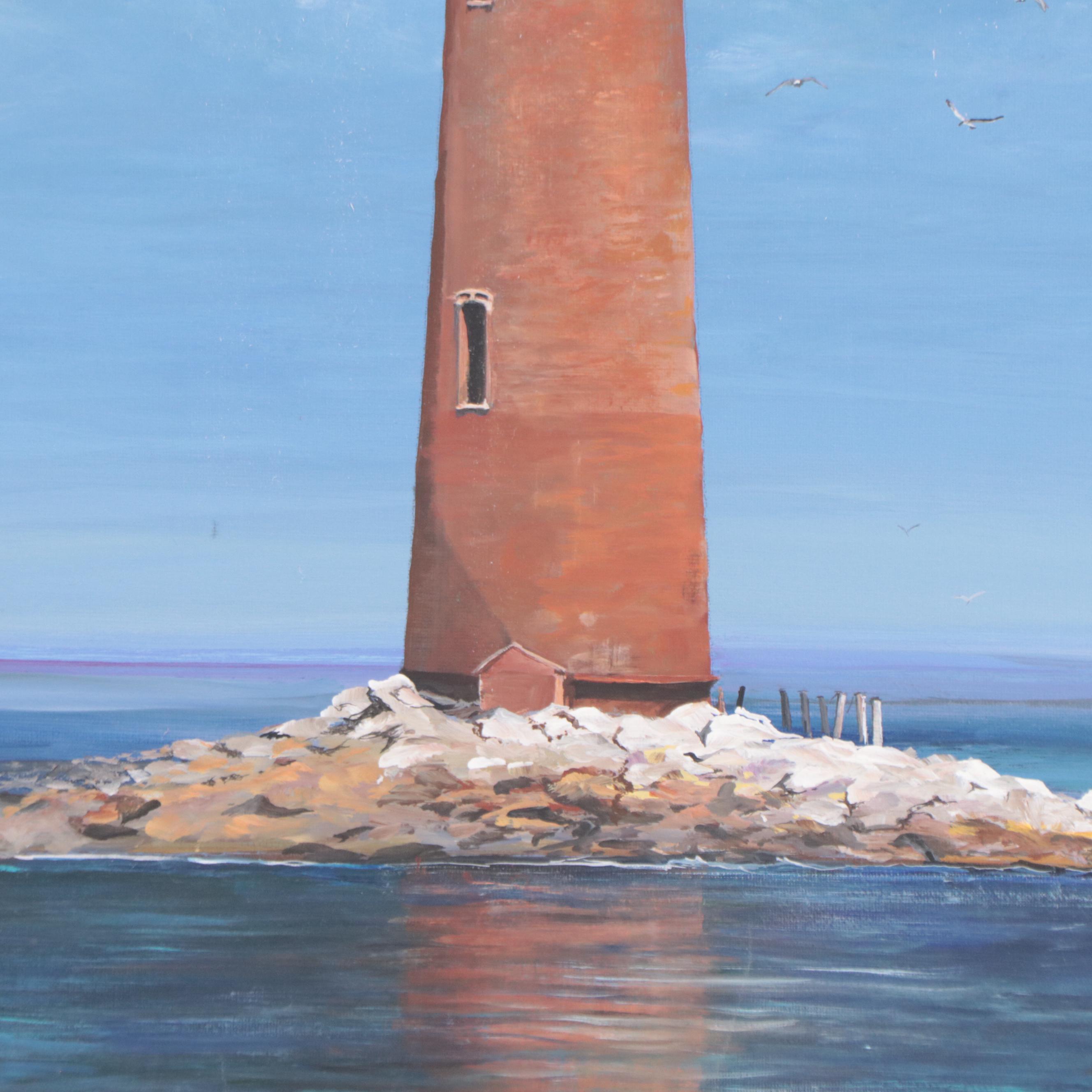 Deborah Coastal Landscape Acrylic Painting of Lighthouse, 2011
