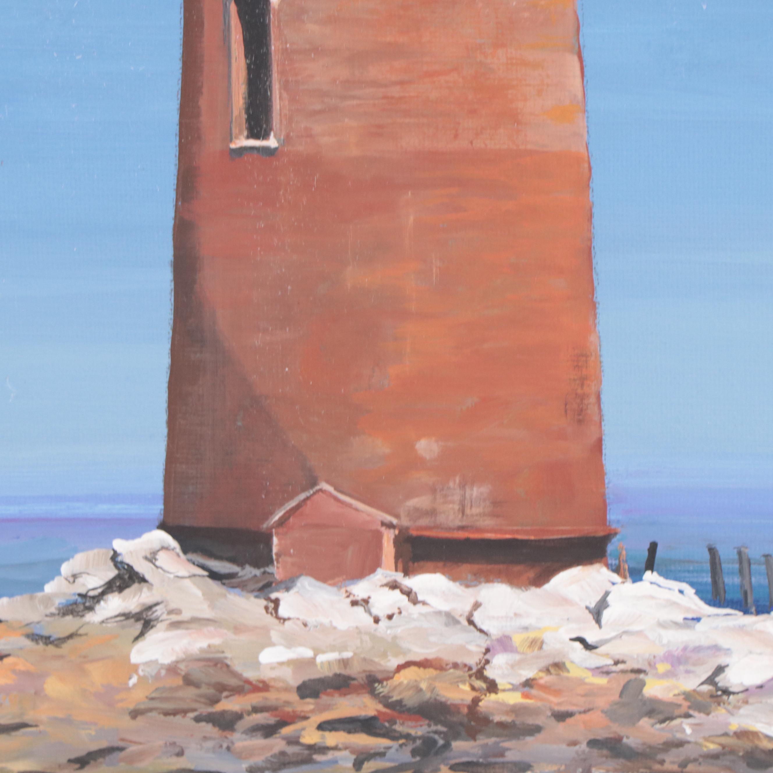 Deborah Coastal Landscape Acrylic Painting of Lighthouse, 2011
