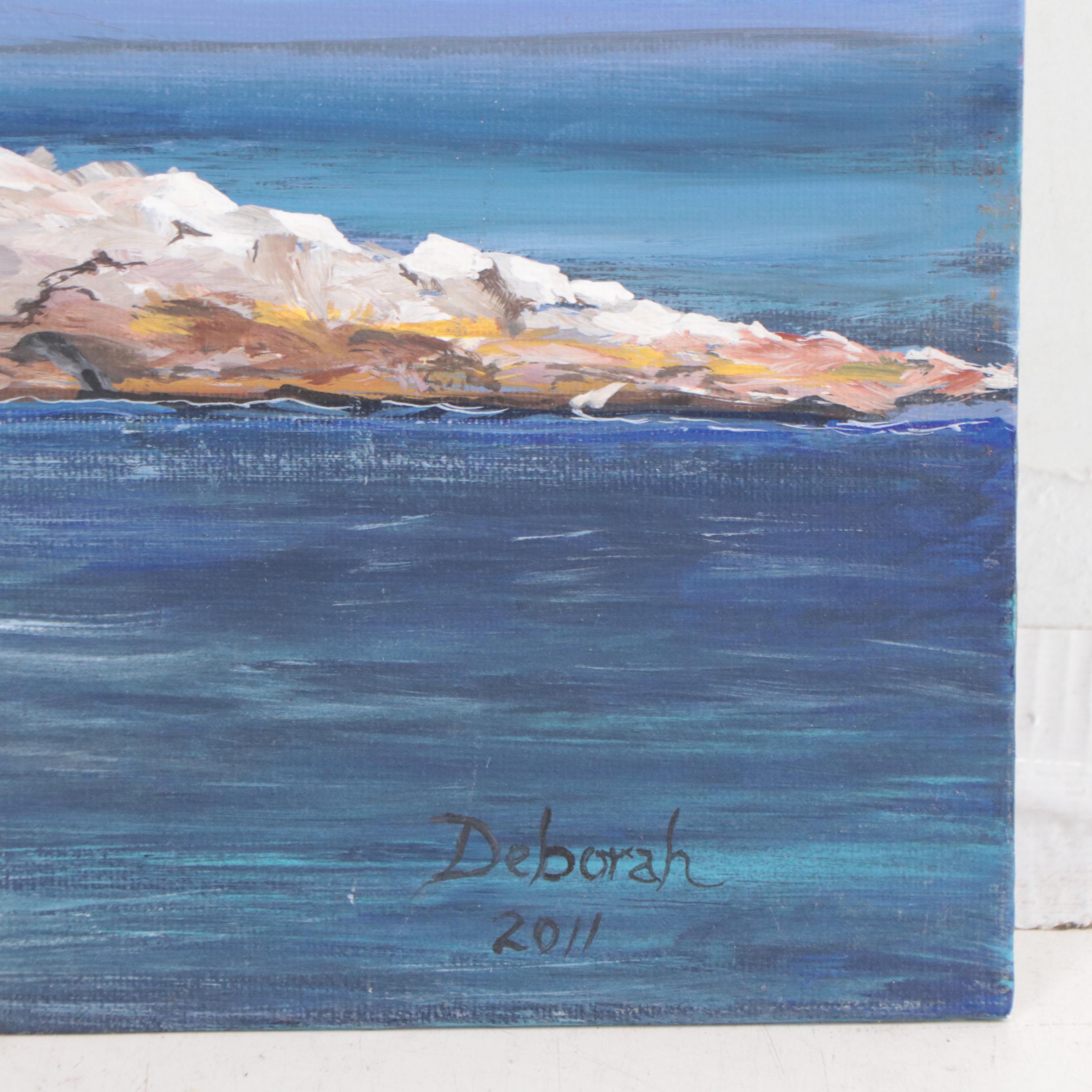 Deborah Coastal Landscape Acrylic Painting of Lighthouse, 2011