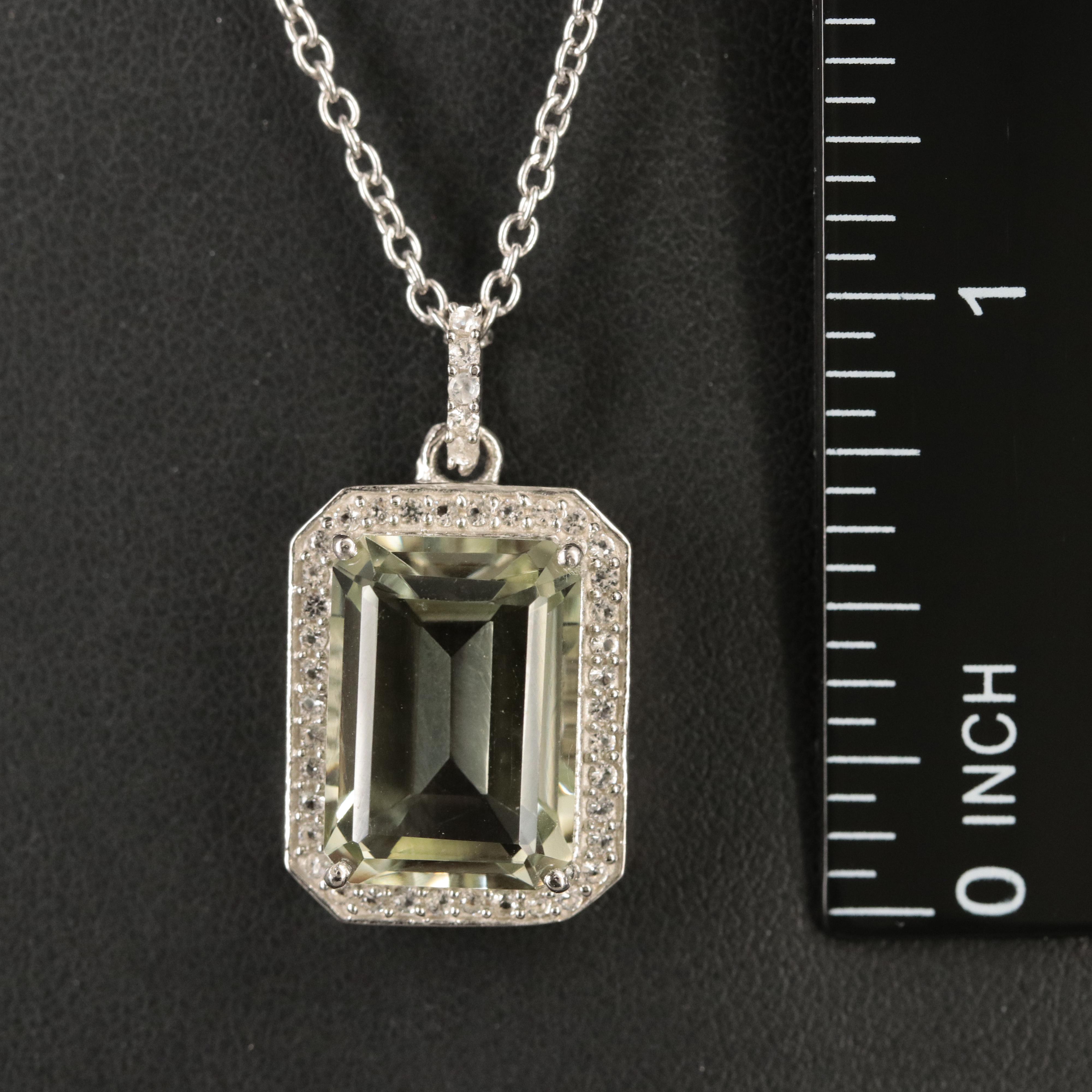 Sterling Prasiolite and Topaz Pendant Necklace