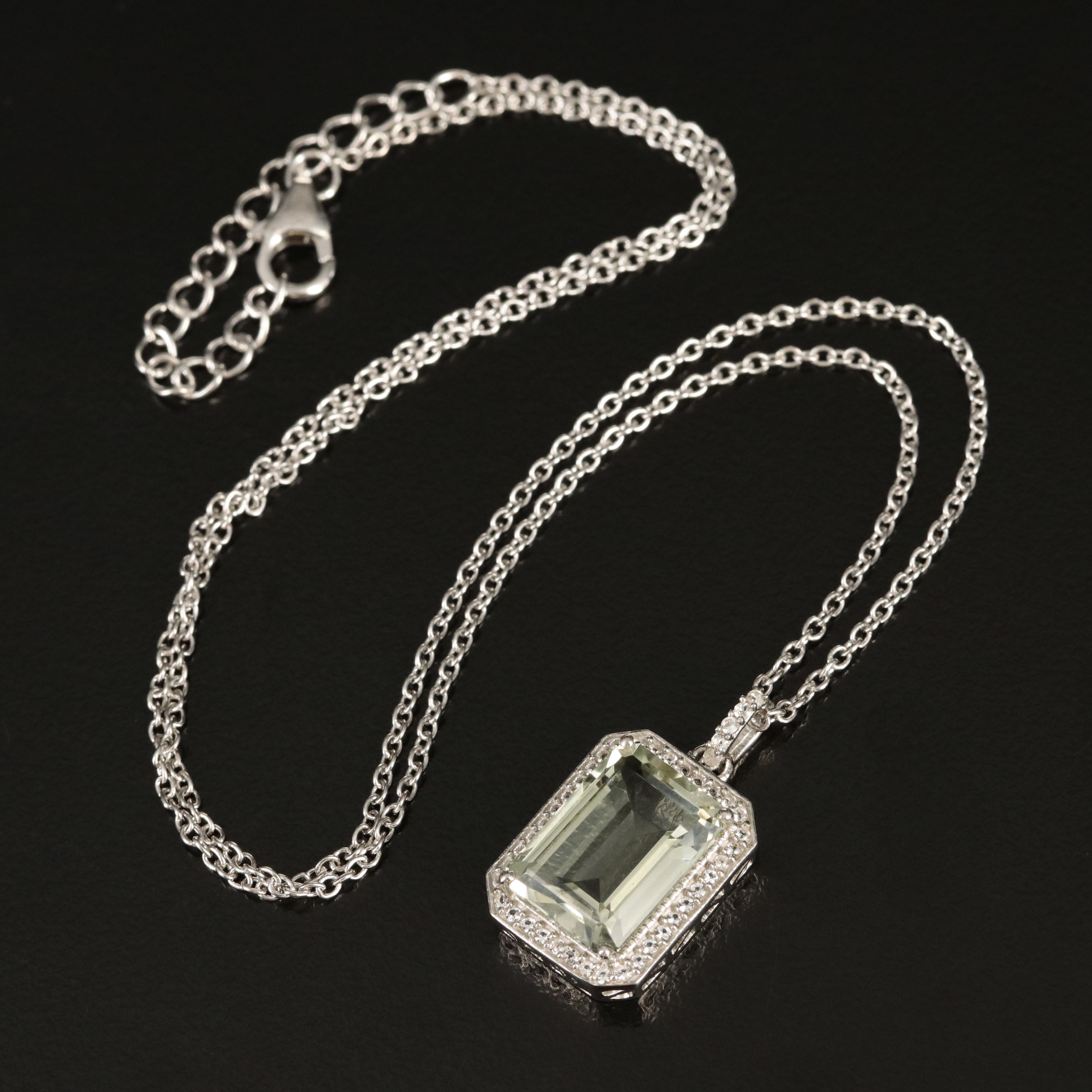 Sterling Prasiolite and Topaz Pendant Necklace