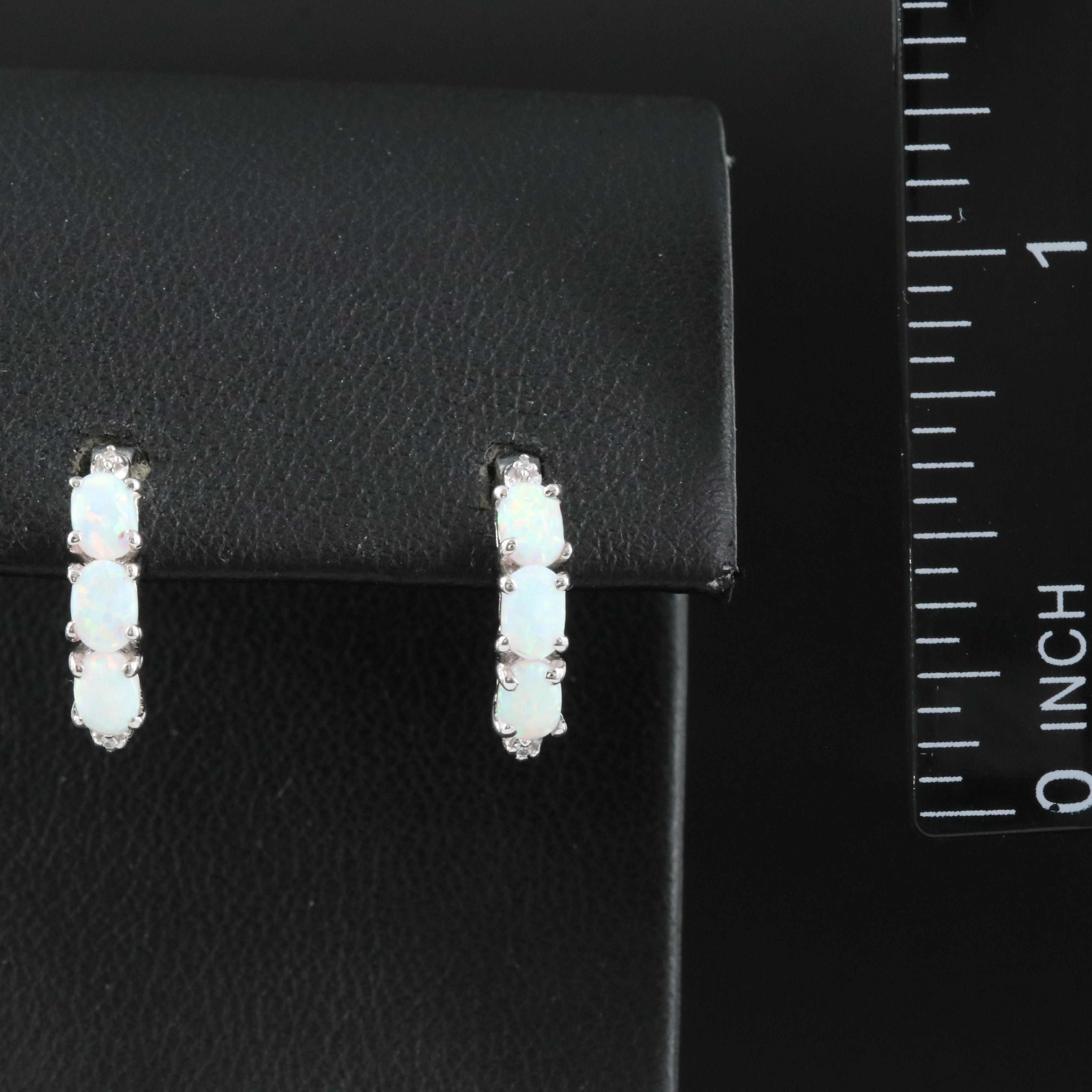 Sterling Lab Grown Opal and Cubic Zirconia Earrings