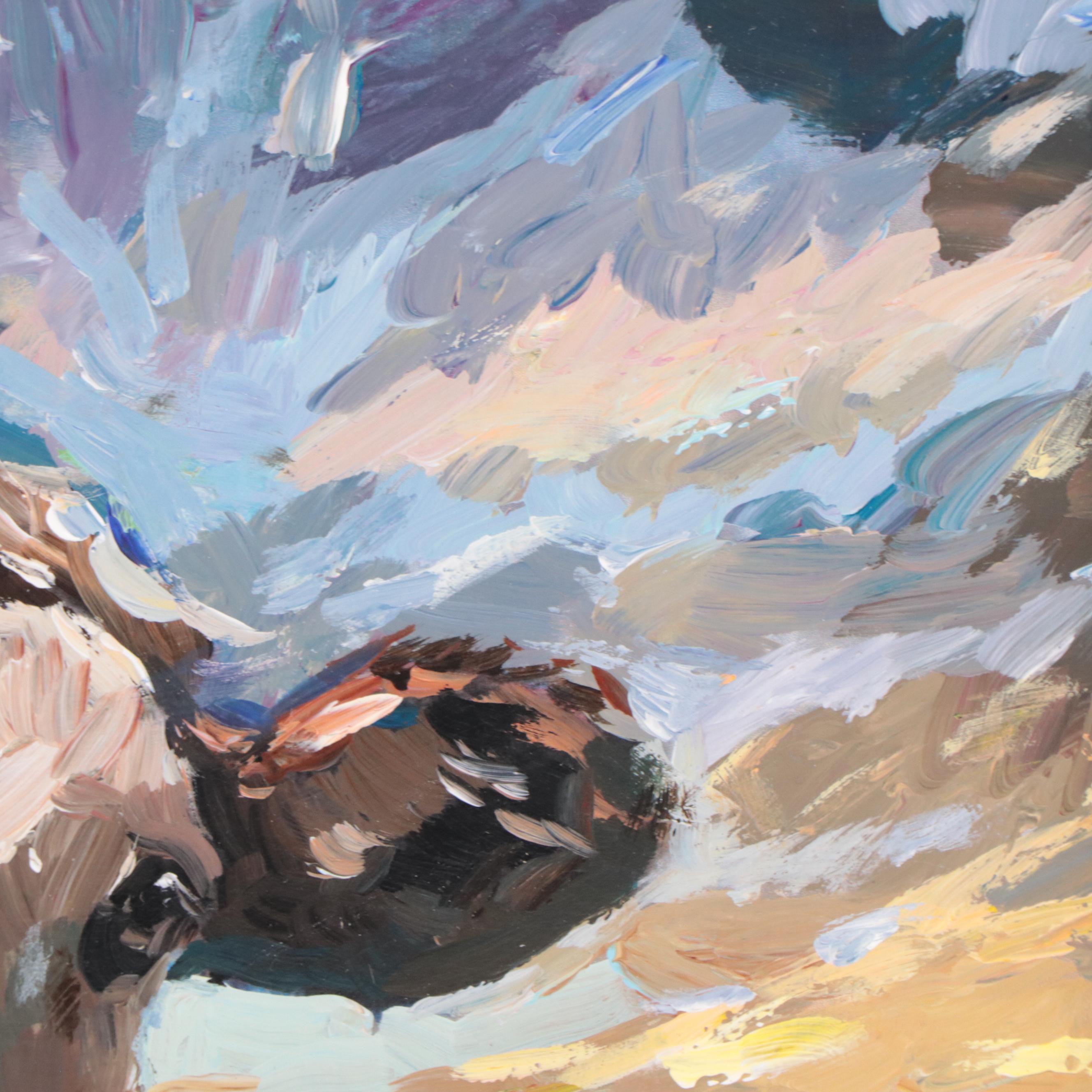 Agnes Rey Cow Portrait Oil Painting "Head in the Clouds," 2023