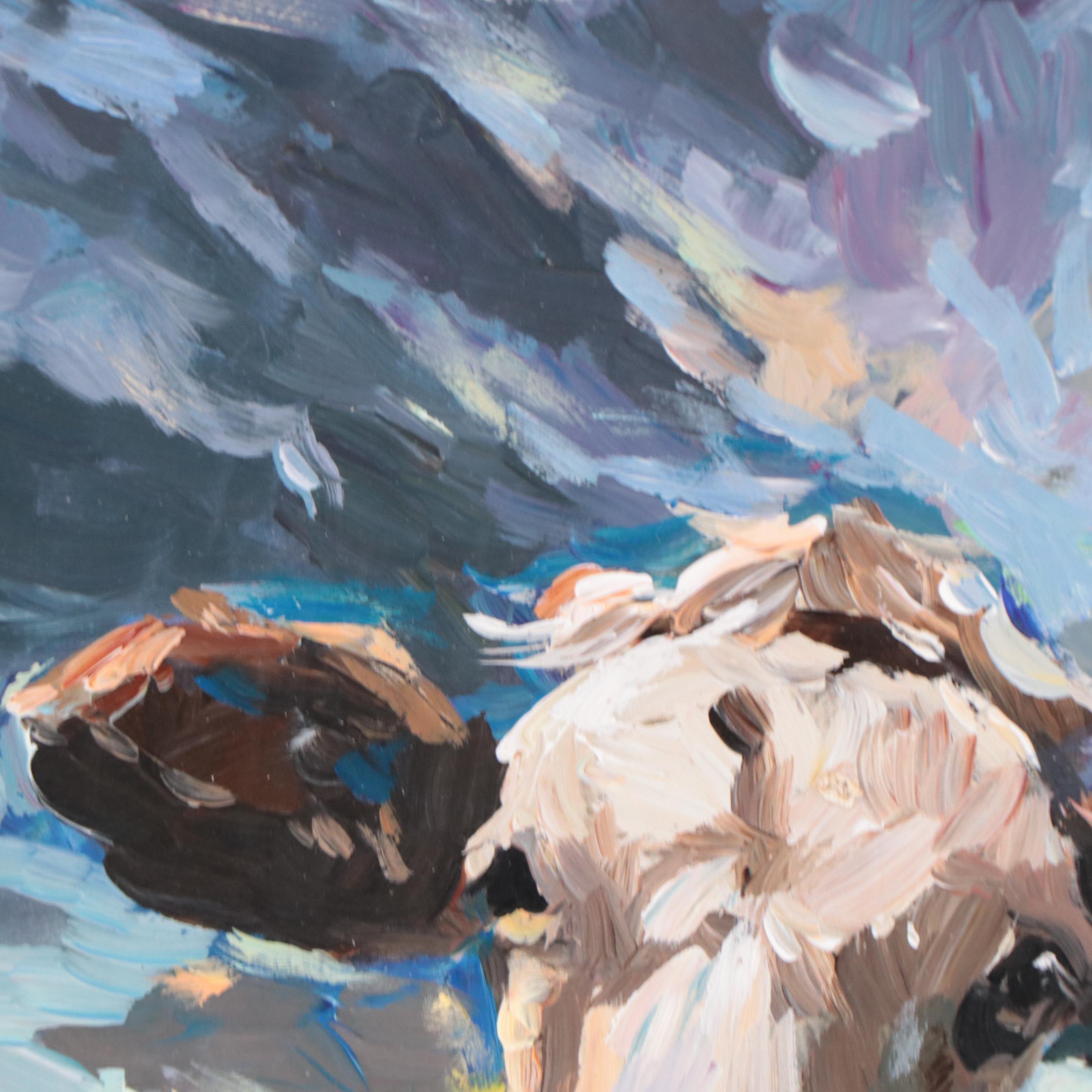 Agnes Rey Cow Portrait Oil Painting "Head in the Clouds," 2023