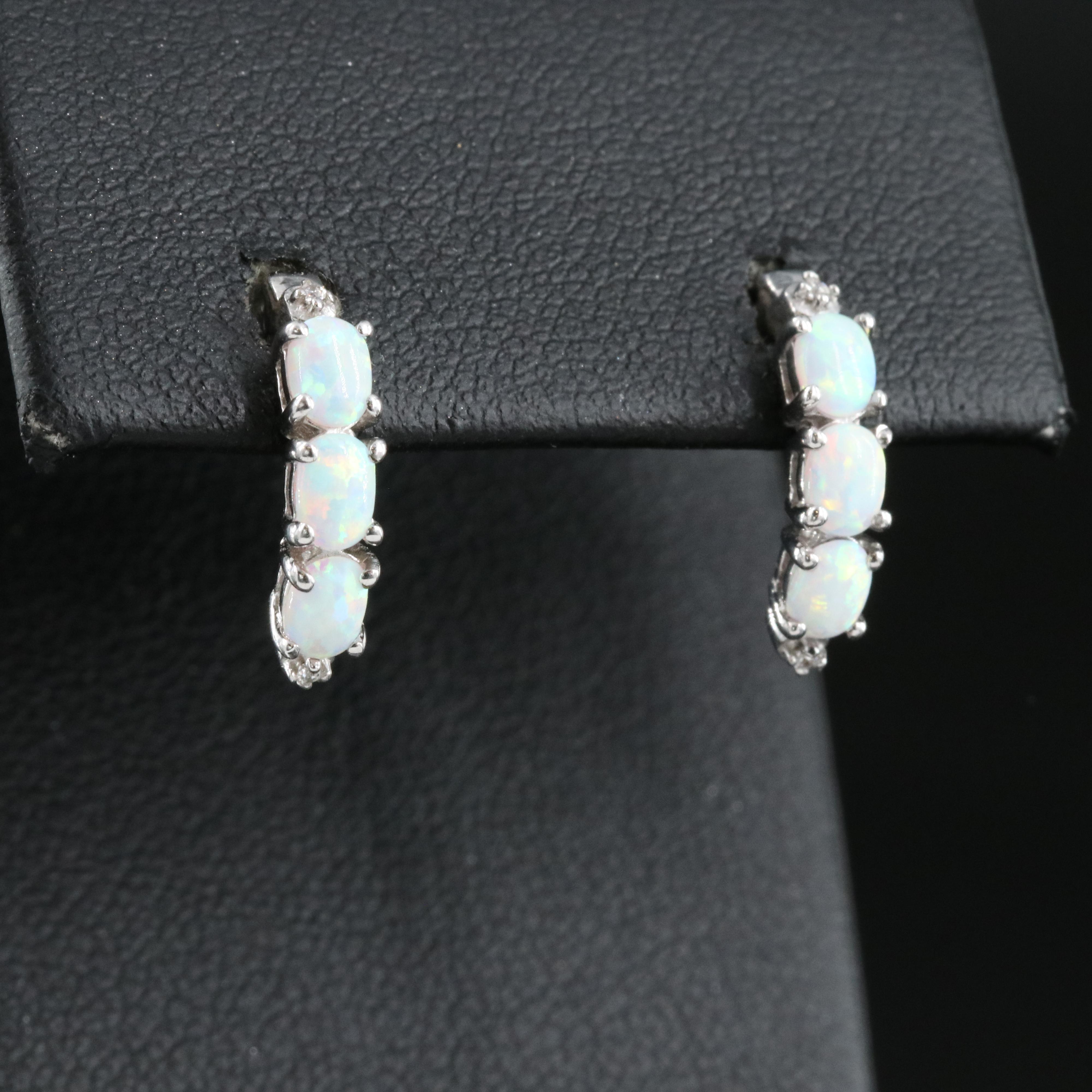 Sterling Lab Grown Opal and Cubic Zirconia Earrings