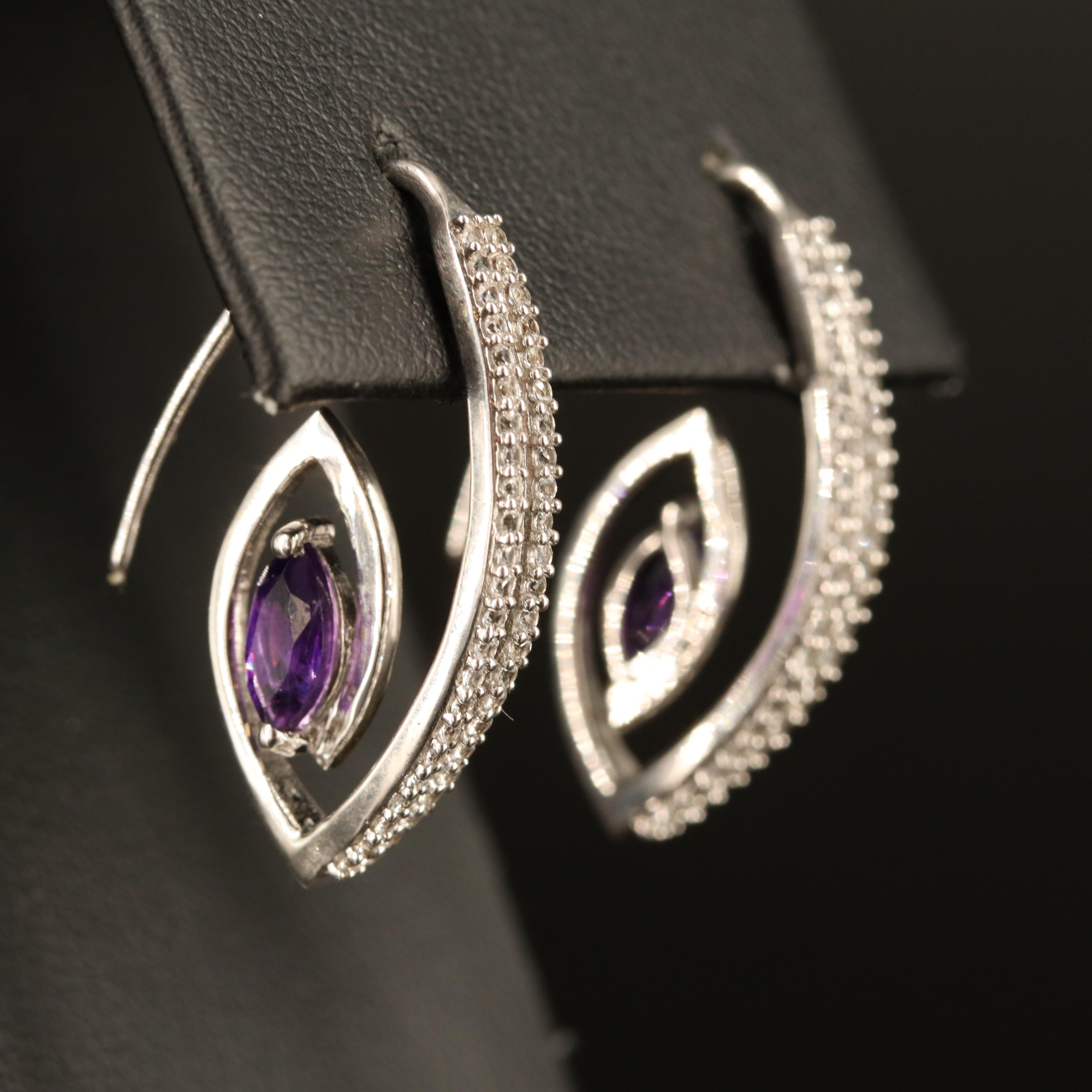 Sterling Amethyst and White Sapphire Spiral Hoop Earrings