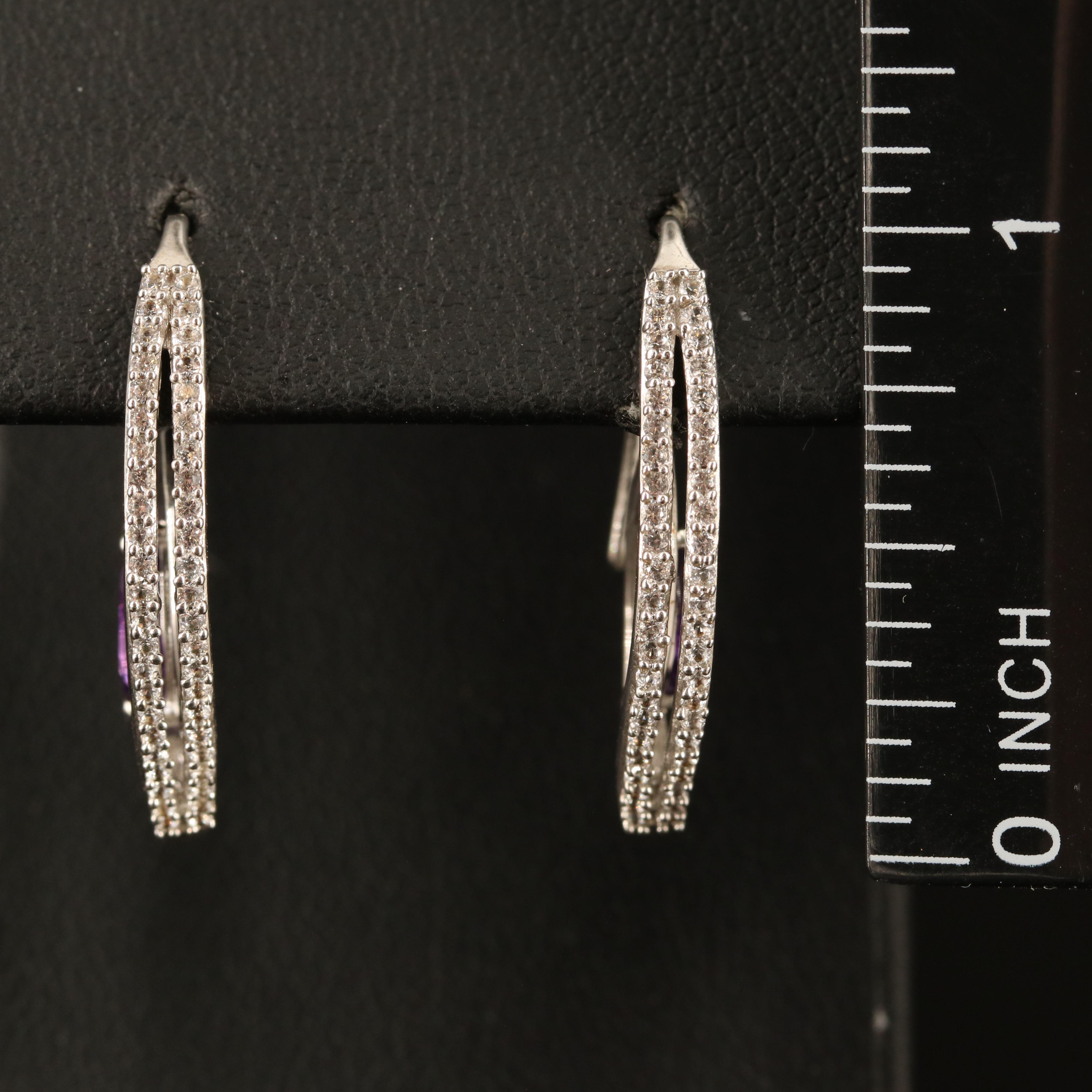 Sterling Amethyst and White Sapphire Spiral Hoop Earrings