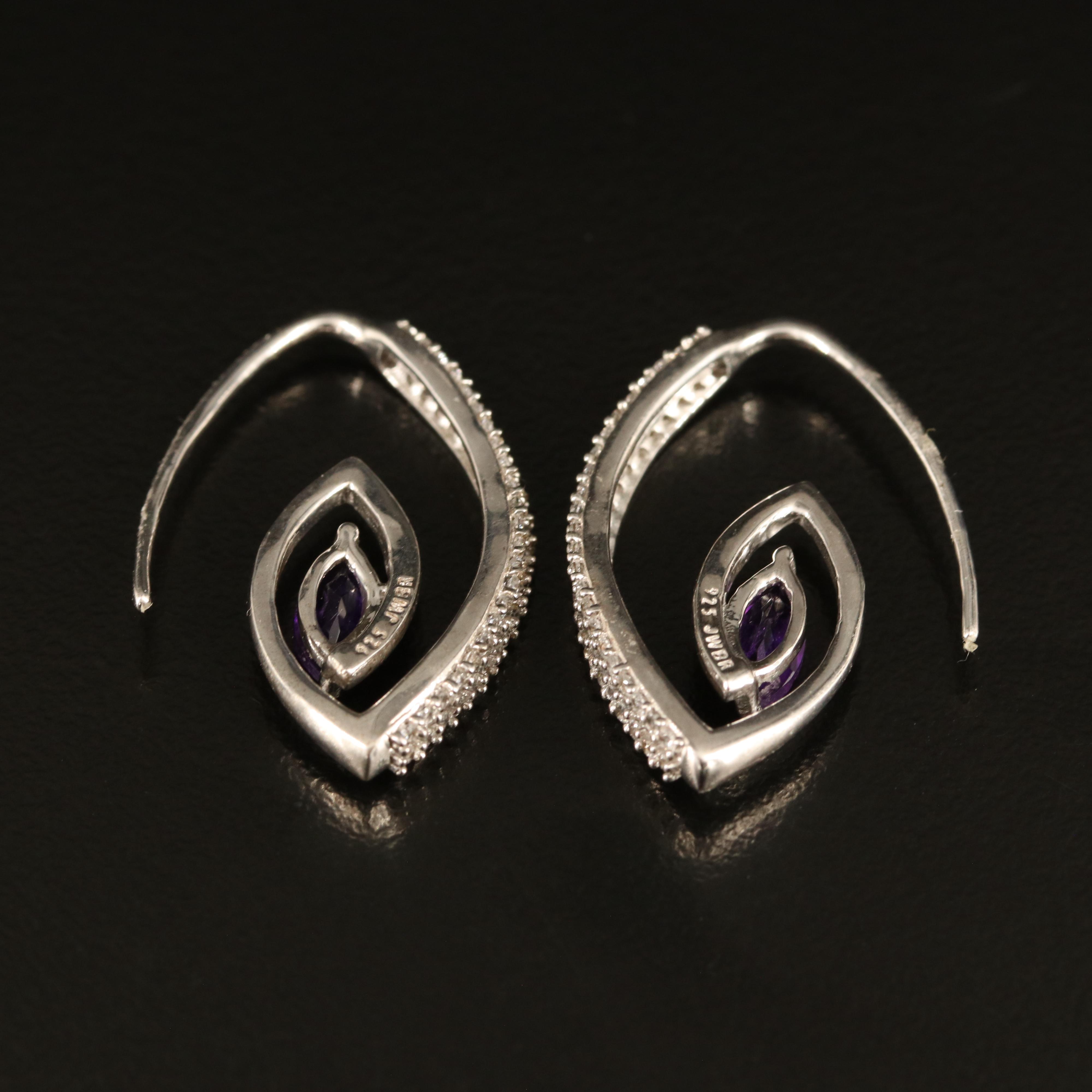 Sterling Amethyst and White Sapphire Spiral Hoop Earrings