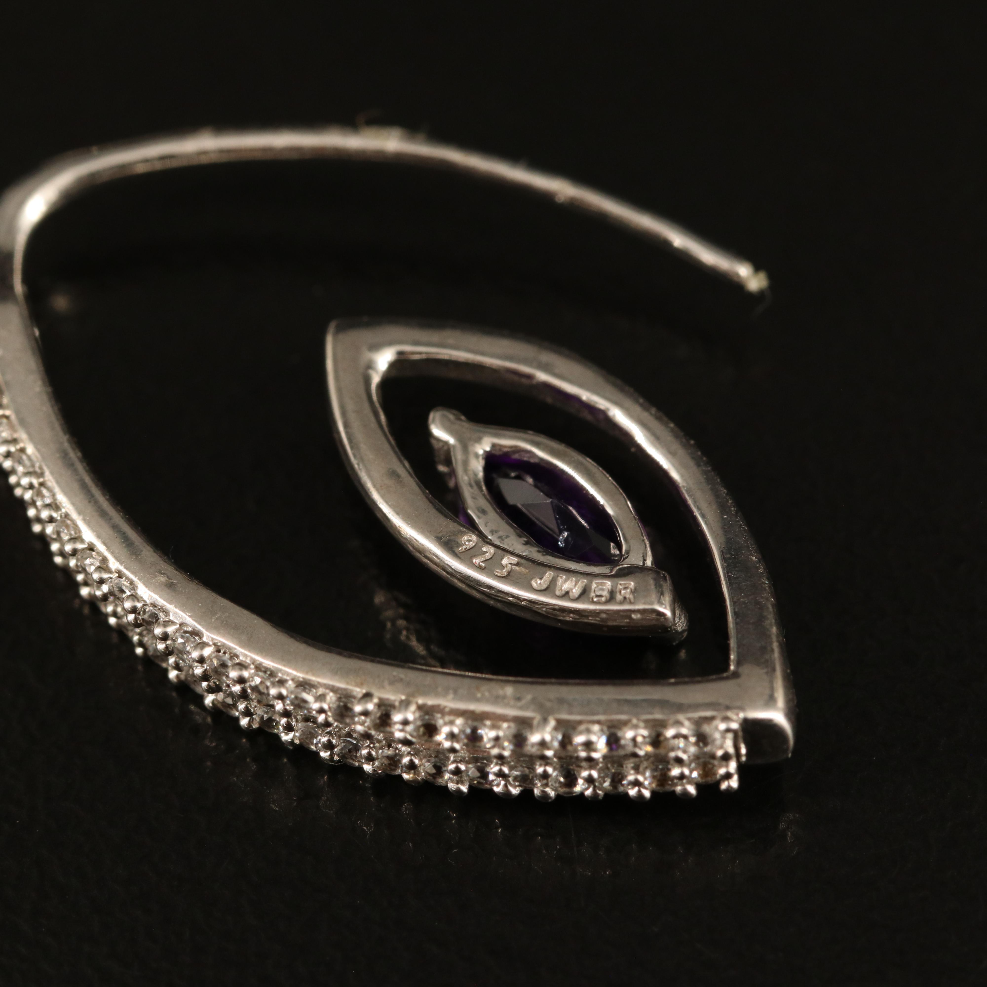 Sterling Amethyst and White Sapphire Spiral Hoop Earrings