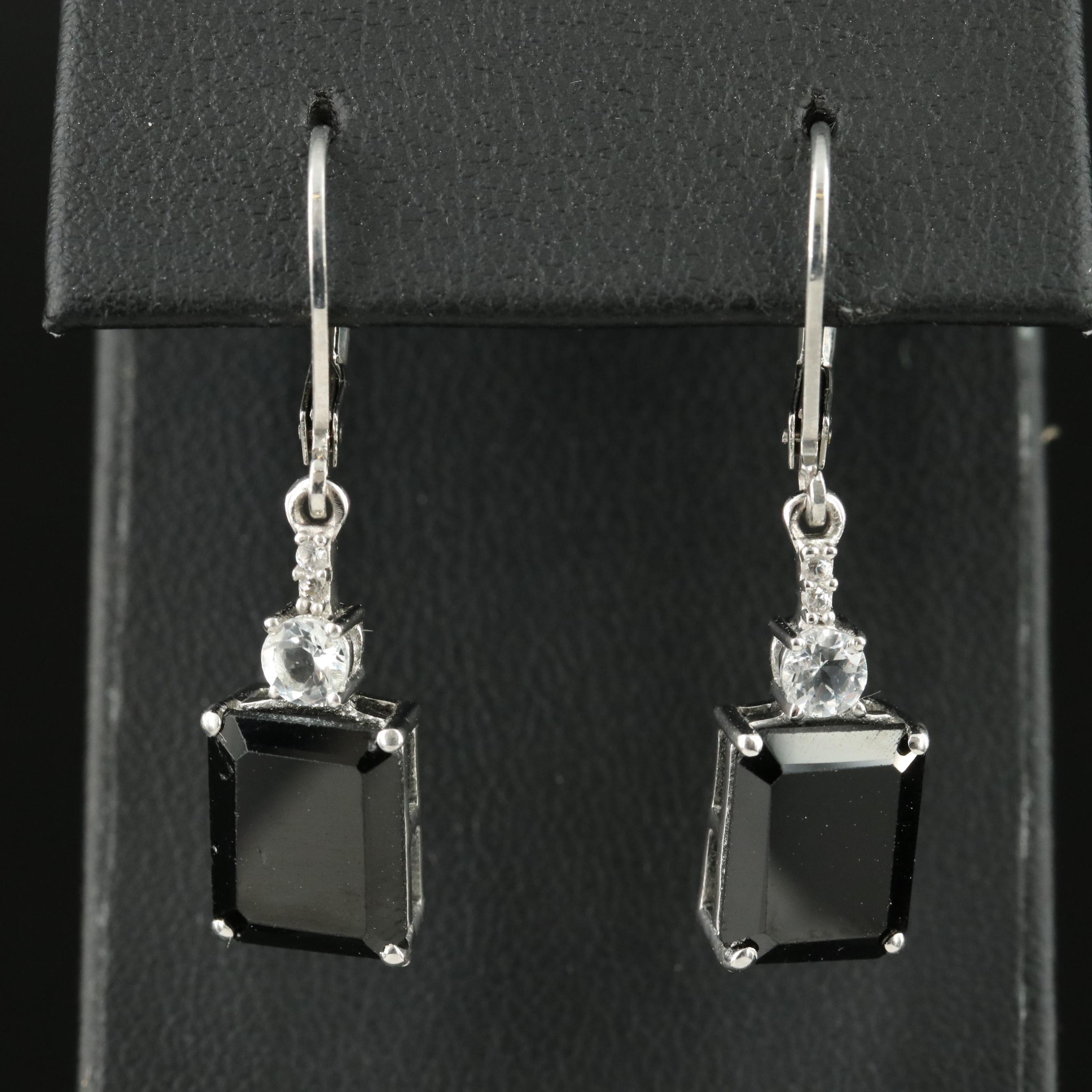 Sterling Black Spinel and White Topaz Earrings