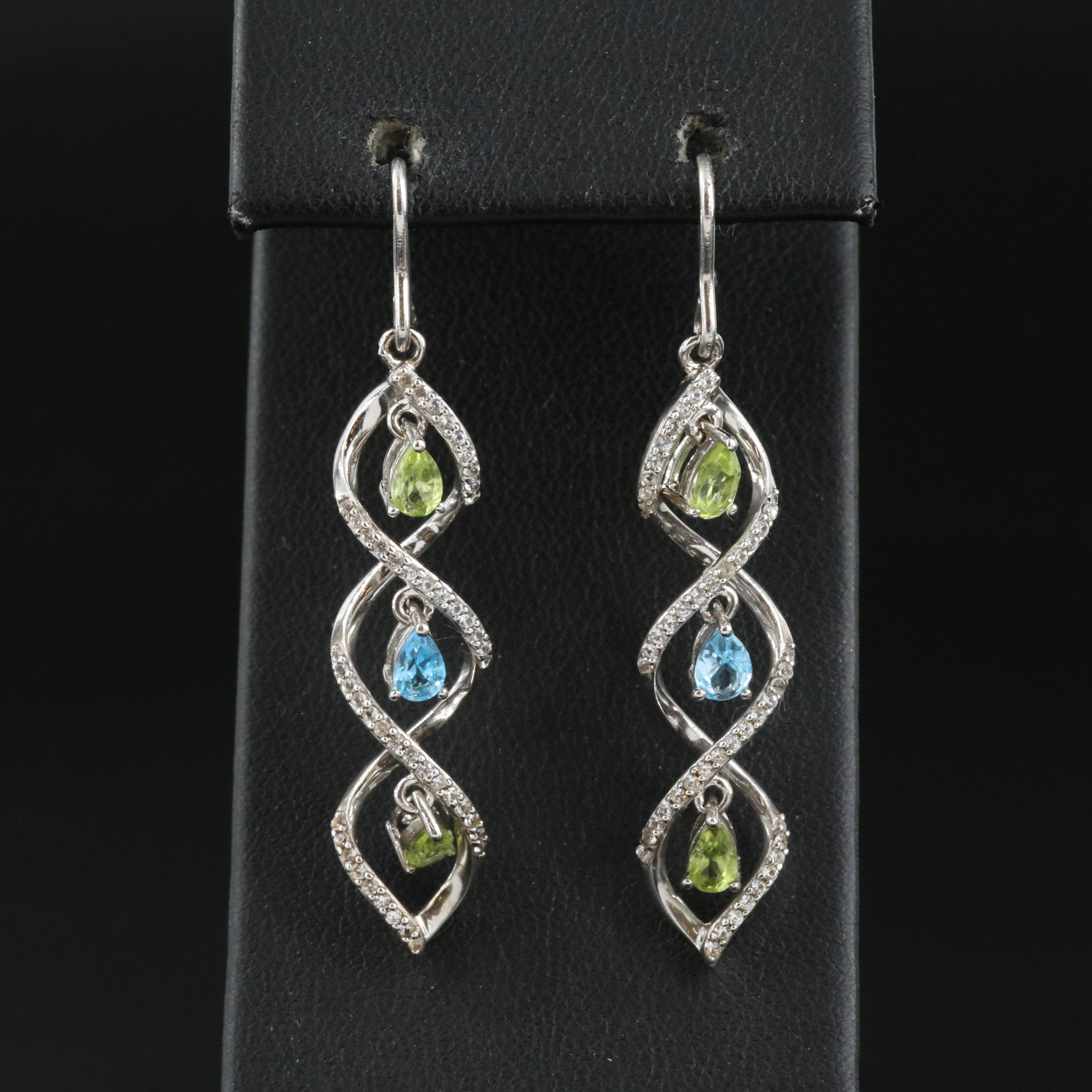 Sterling Peridot, Topaz and Sapphire Twist Earrings