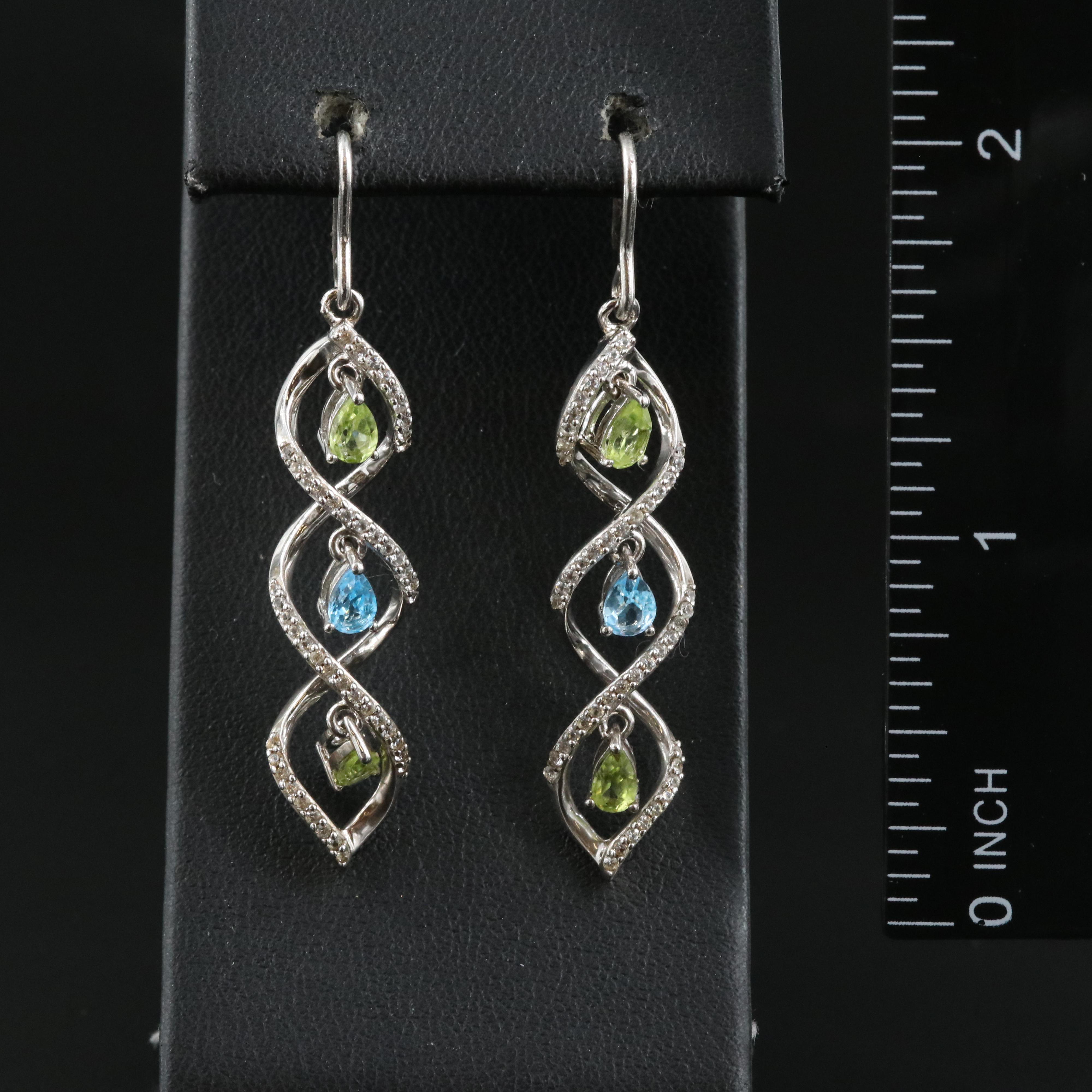 Sterling Peridot, Topaz and Sapphire Twist Earrings