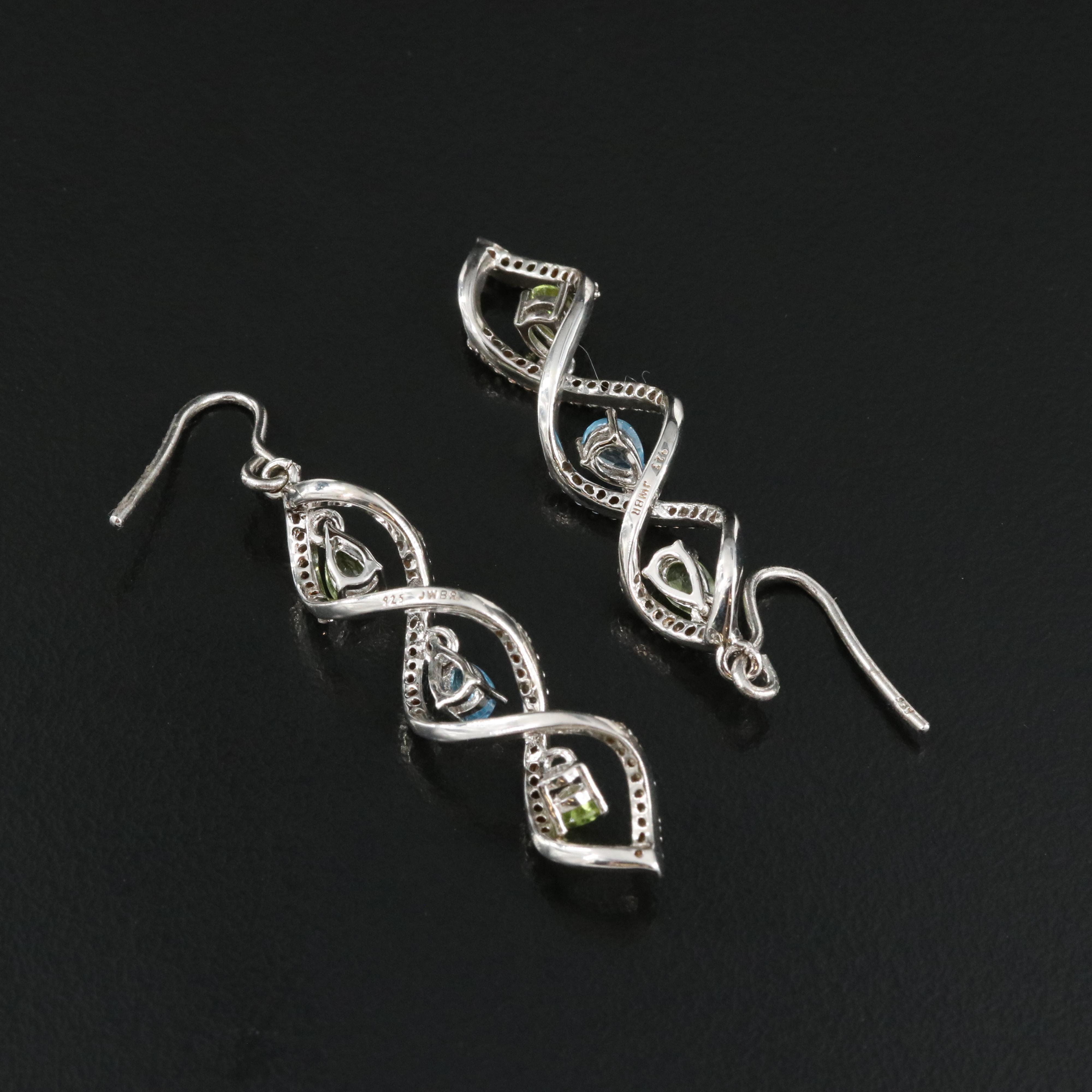 Sterling Peridot, Topaz and Sapphire Twist Earrings