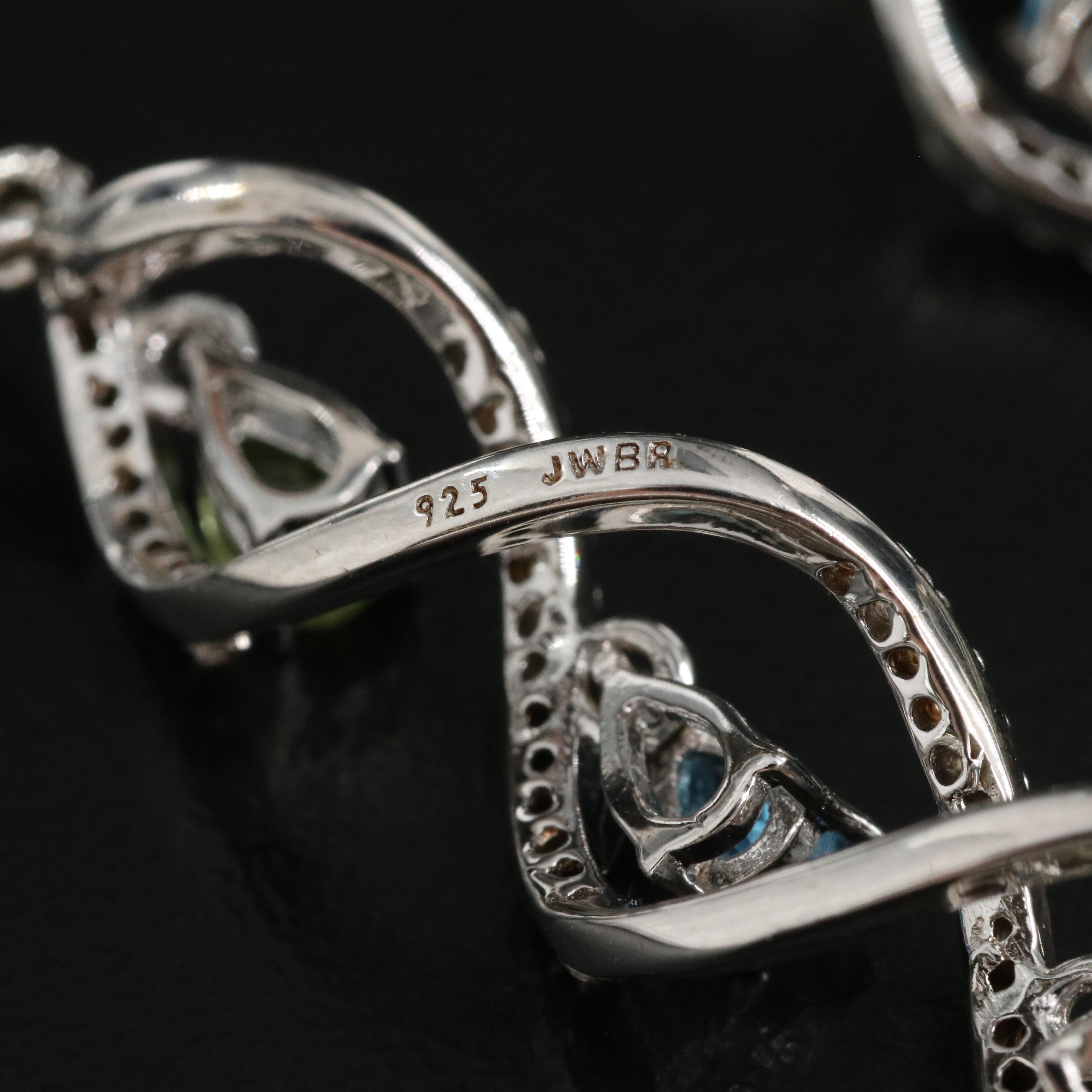 Sterling Peridot, Topaz and Sapphire Twist Earrings