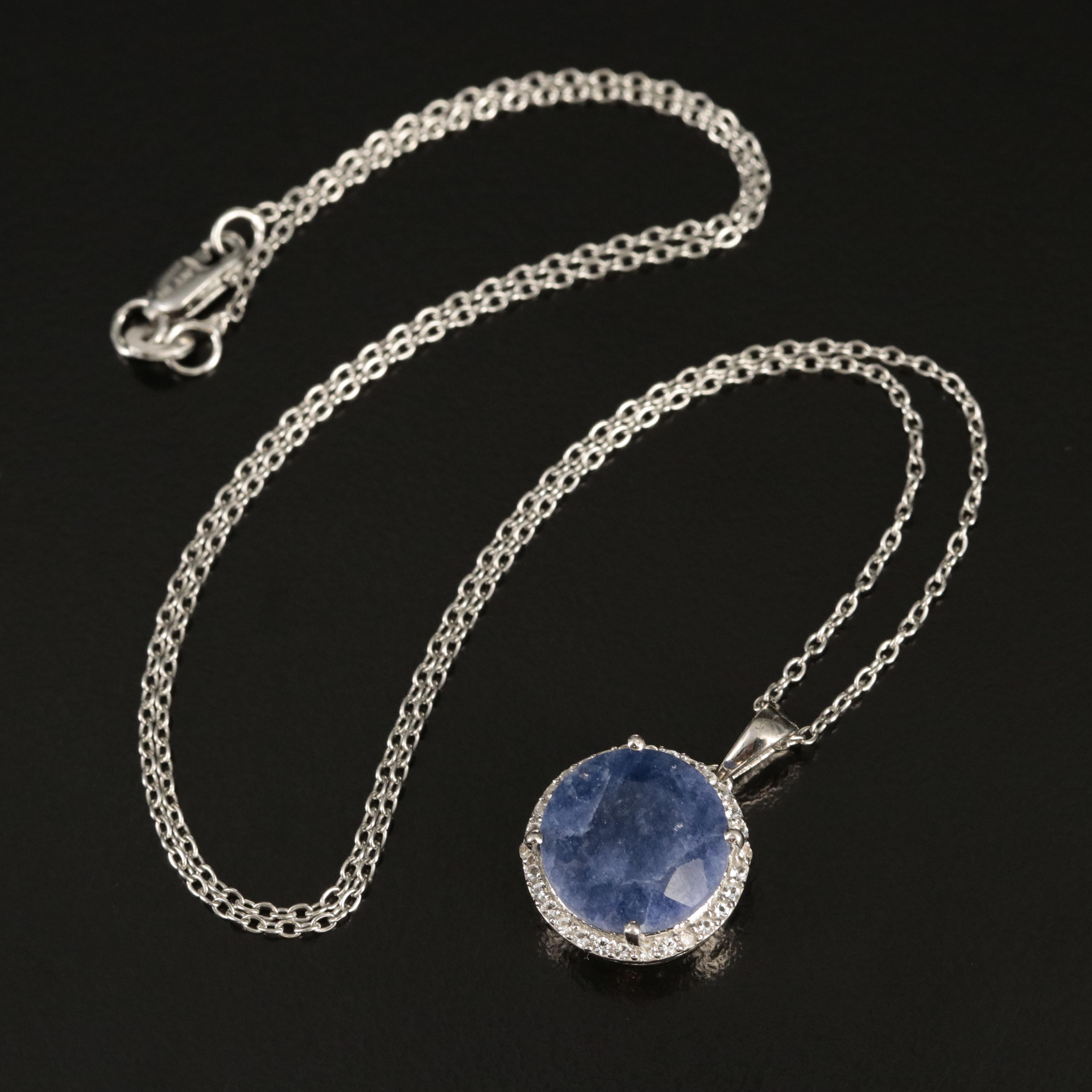 Sterling Beryl and White Topaz Pendant Necklace