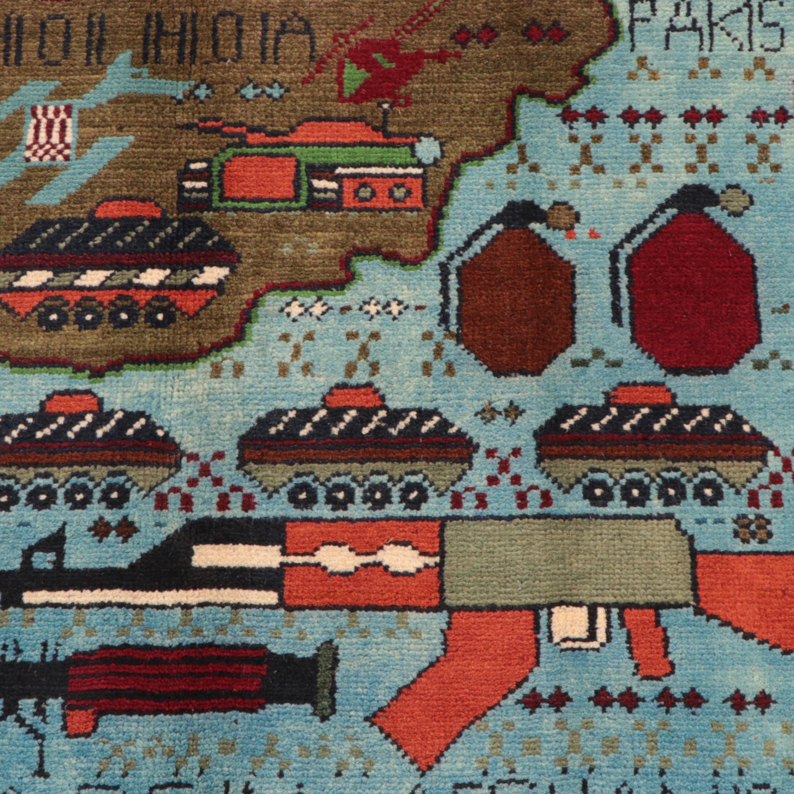 2'1 x 2'8 Hand-Knotted Afghan Pictorial War Rug, 2022