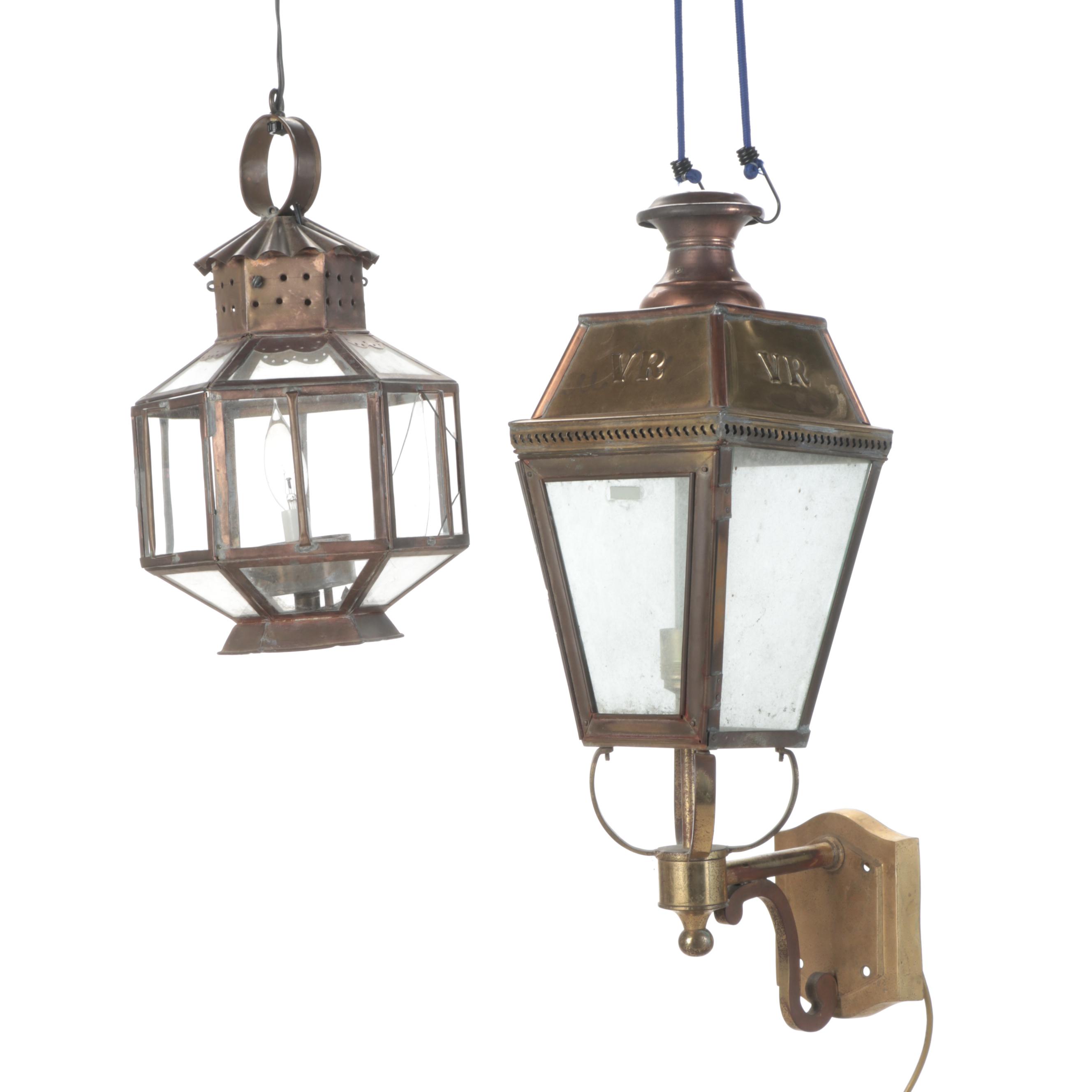 Victoria Regina Brass Wall Sconce with Copper and Glass Moroccan Pendant Light