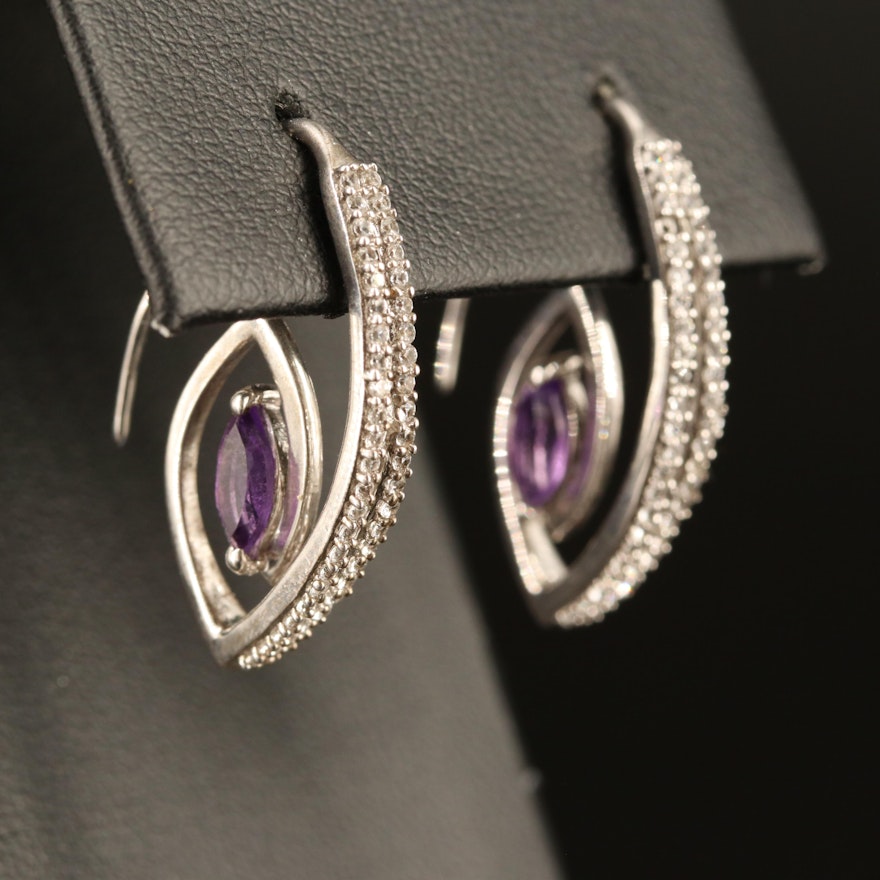 Sterling Amethyst and White Sapphire Spiral Hoop Earrings