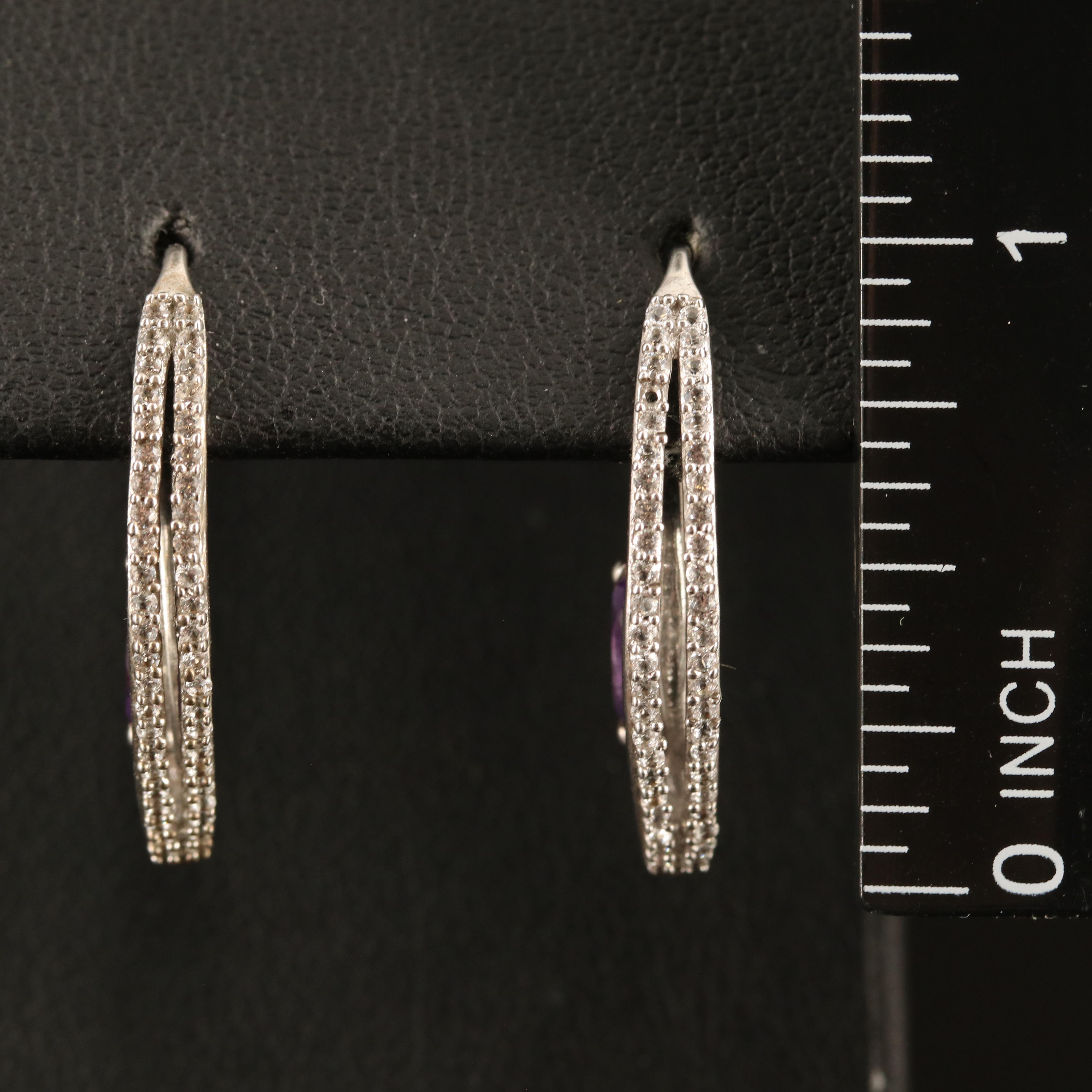 Sterling Amethyst and White Sapphire Spiral Hoop Earrings