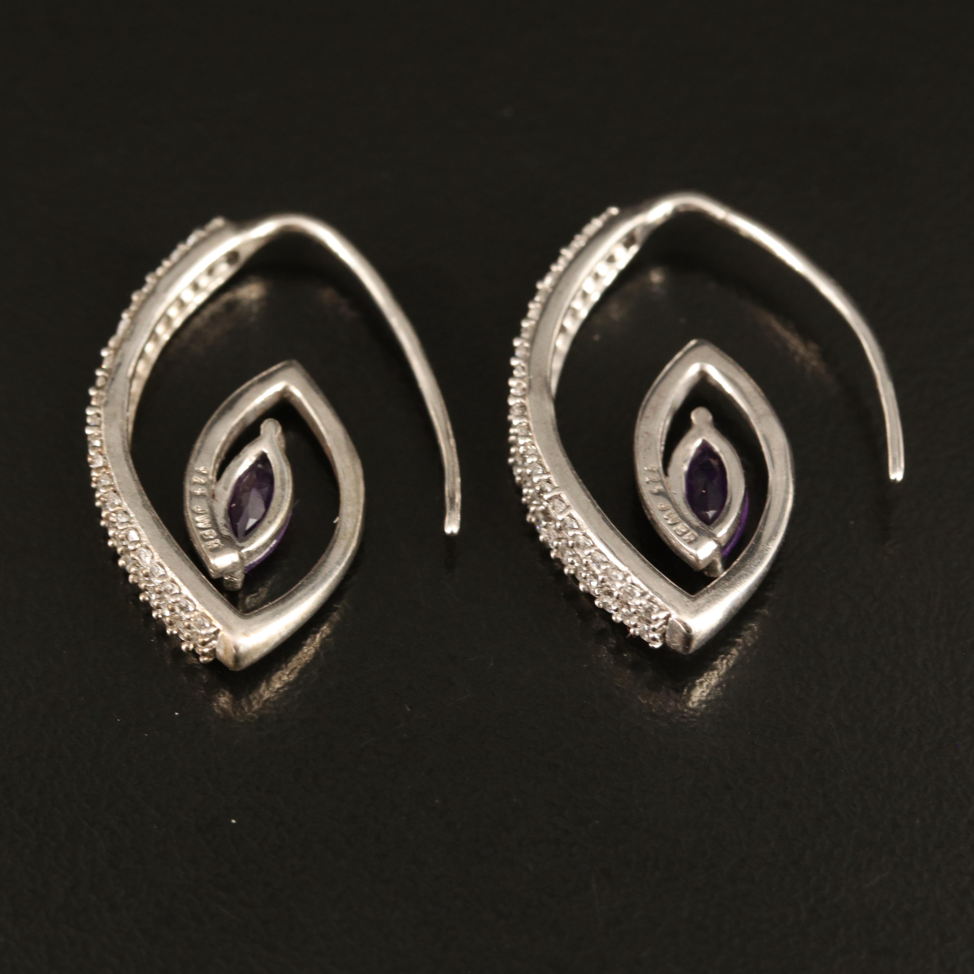 Sterling Amethyst and White Sapphire Spiral Hoop Earrings