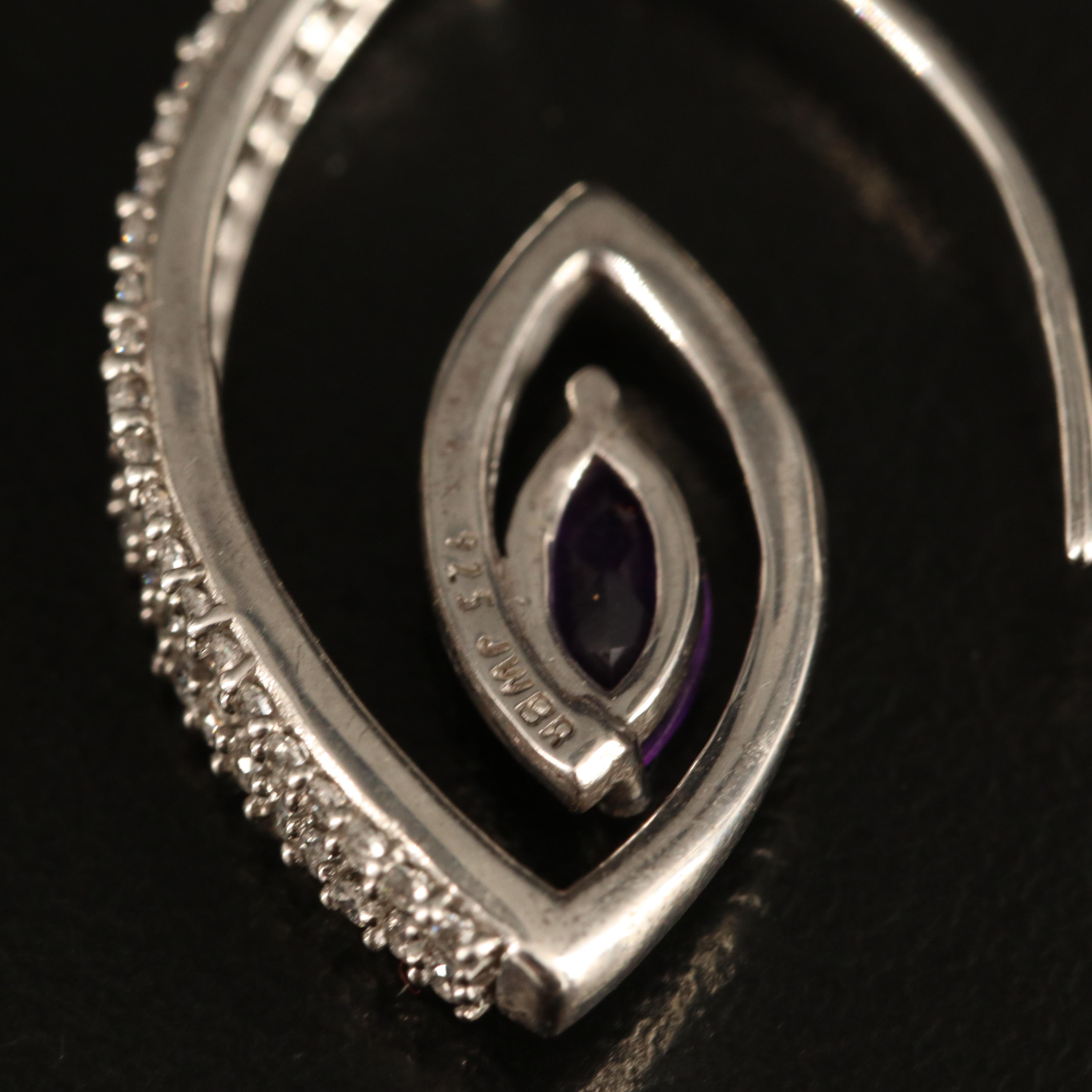 Sterling Amethyst and White Sapphire Spiral Hoop Earrings