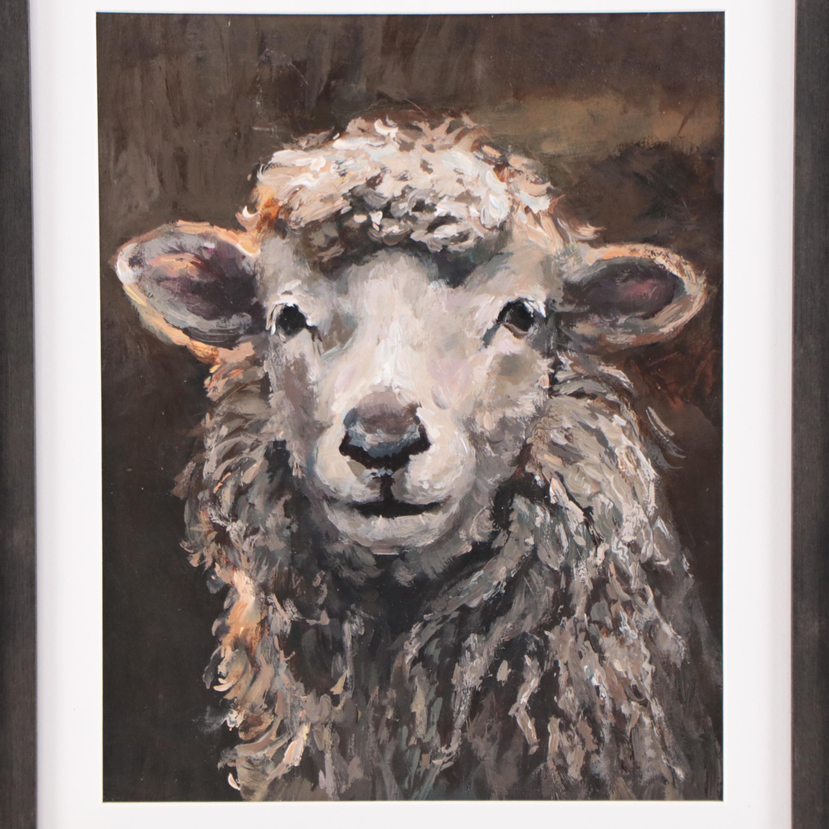 M. H. Sheep Portrait Oil Painting, 1998