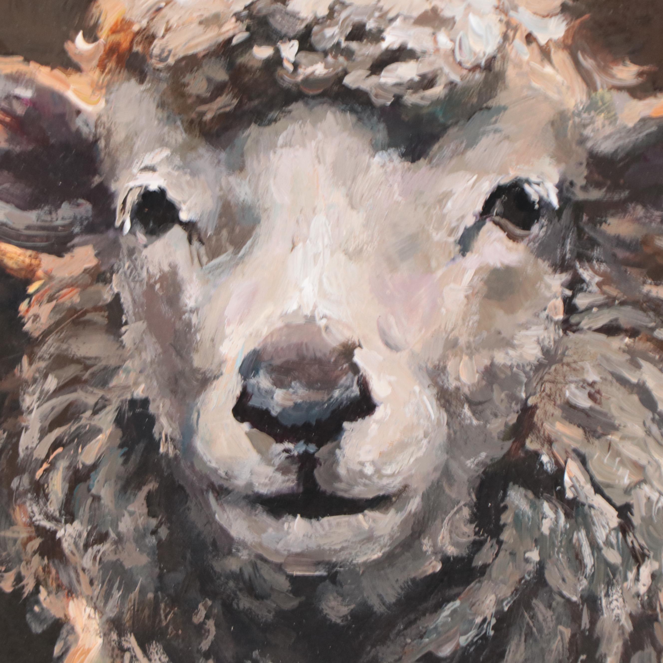 M. H. Sheep Portrait Oil Painting, 1998