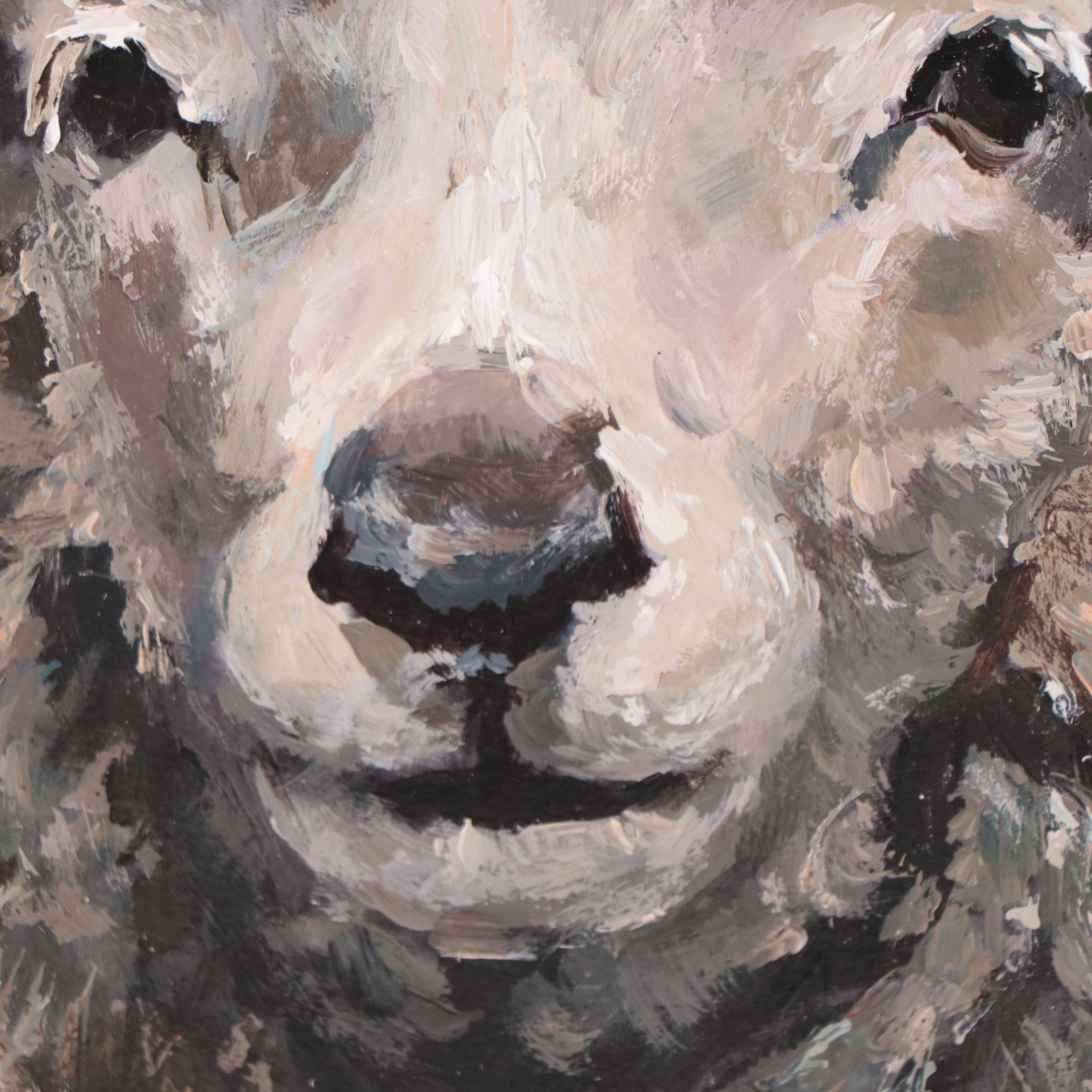 M. H. Sheep Portrait Oil Painting, 1998
