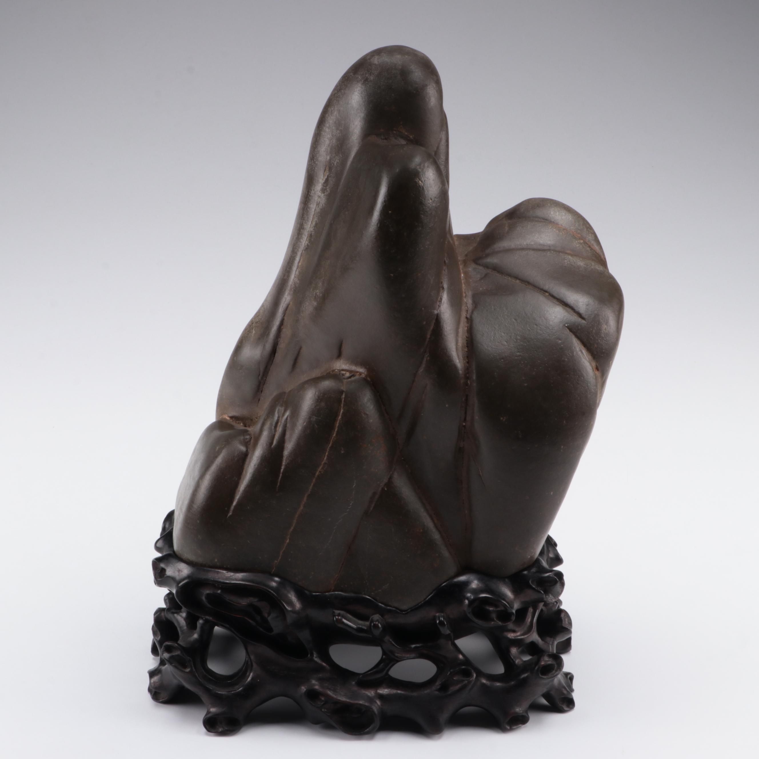 Chinese Scholar's Stone on Wood Base, Antique