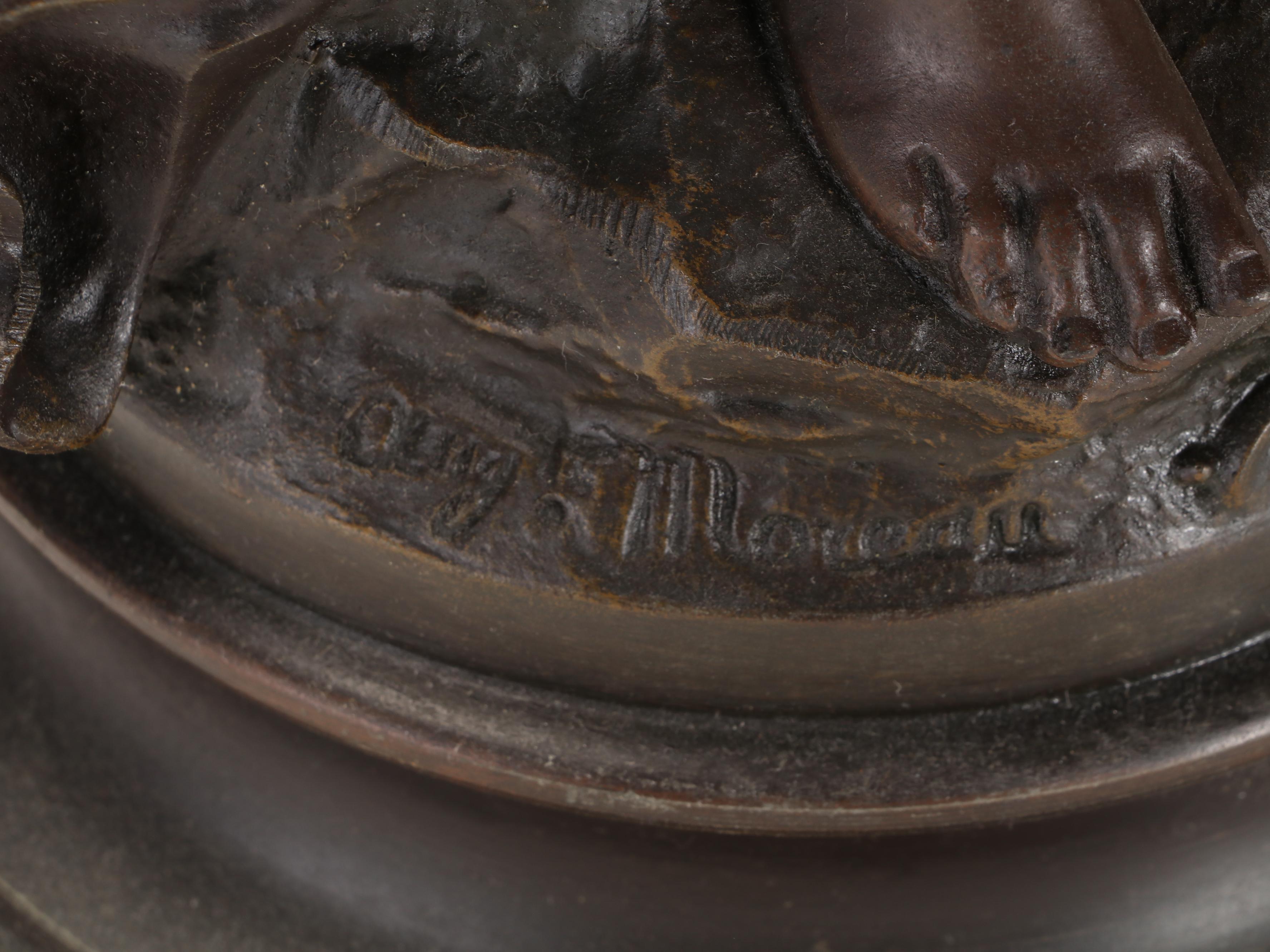 Bronzed Spelter Sculpture after A.  Moreau "Brise D'Automne" Newel Post Lamp