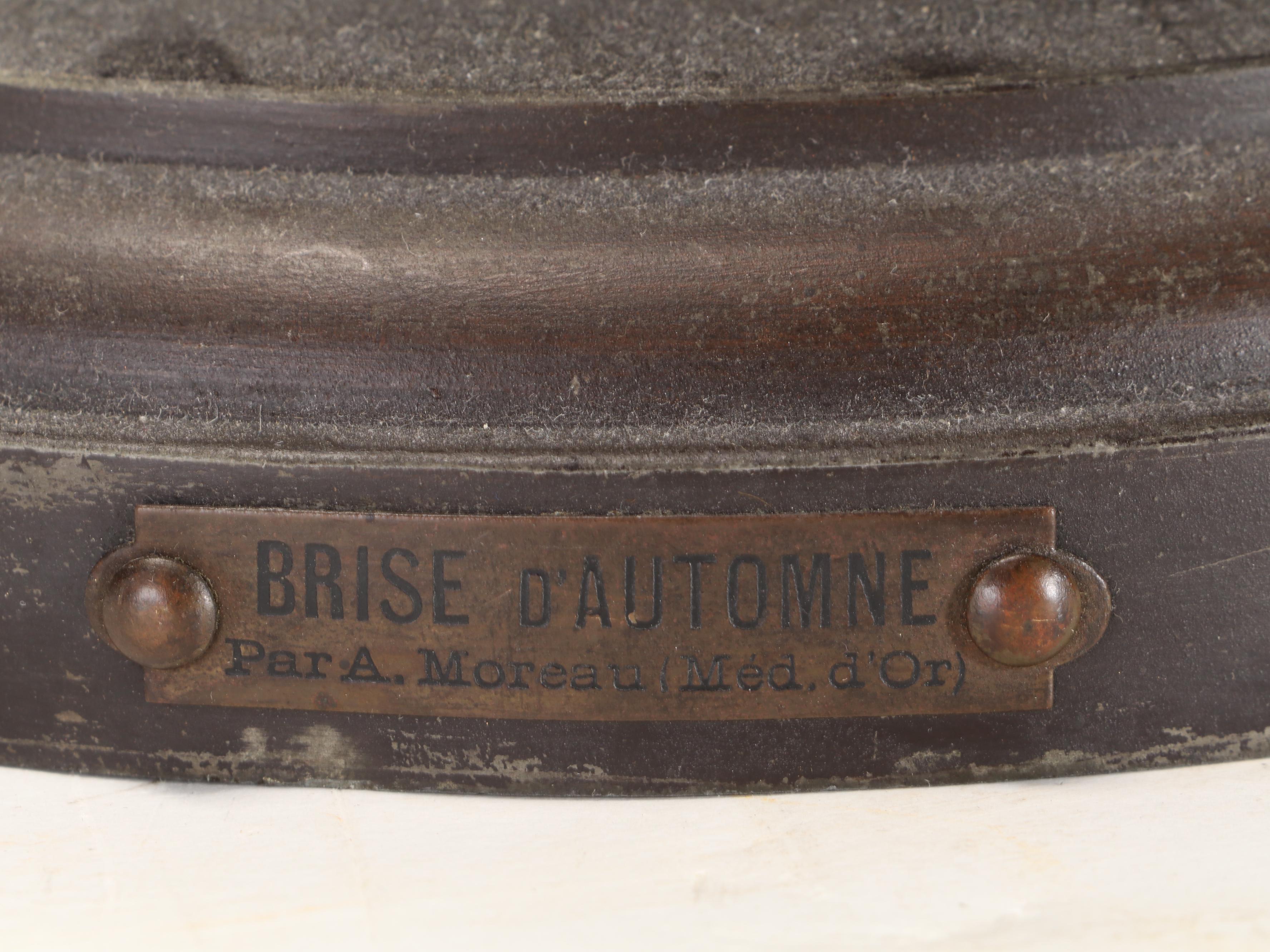 Bronzed Spelter Sculpture after A.  Moreau "Brise D'Automne" Newel Post Lamp