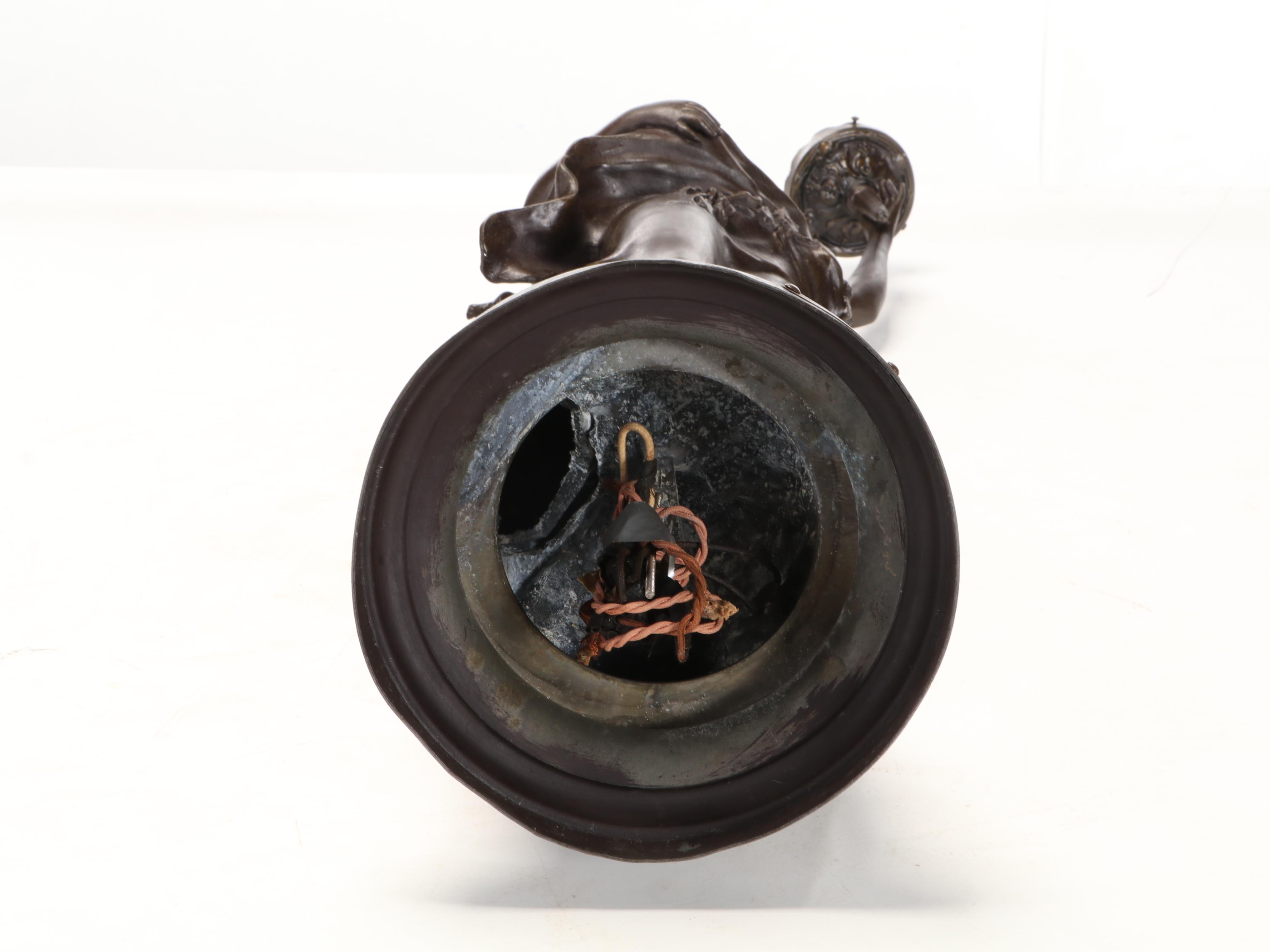 Bronzed Spelter Sculpture after A.  Moreau "Brise D'Automne" Newel Post Lamp