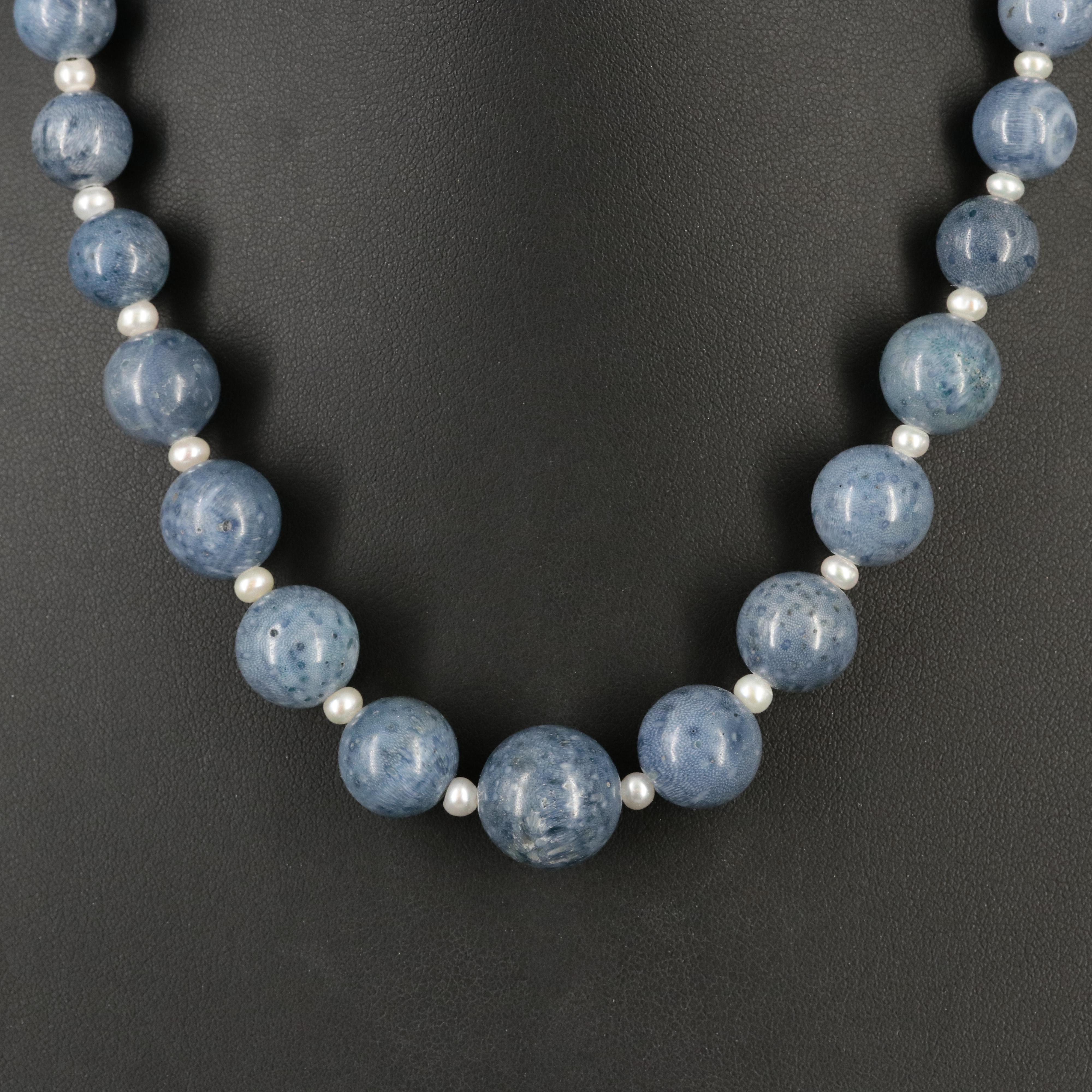 Coral and Pearl Graduated Necklace with Sterling Clasp