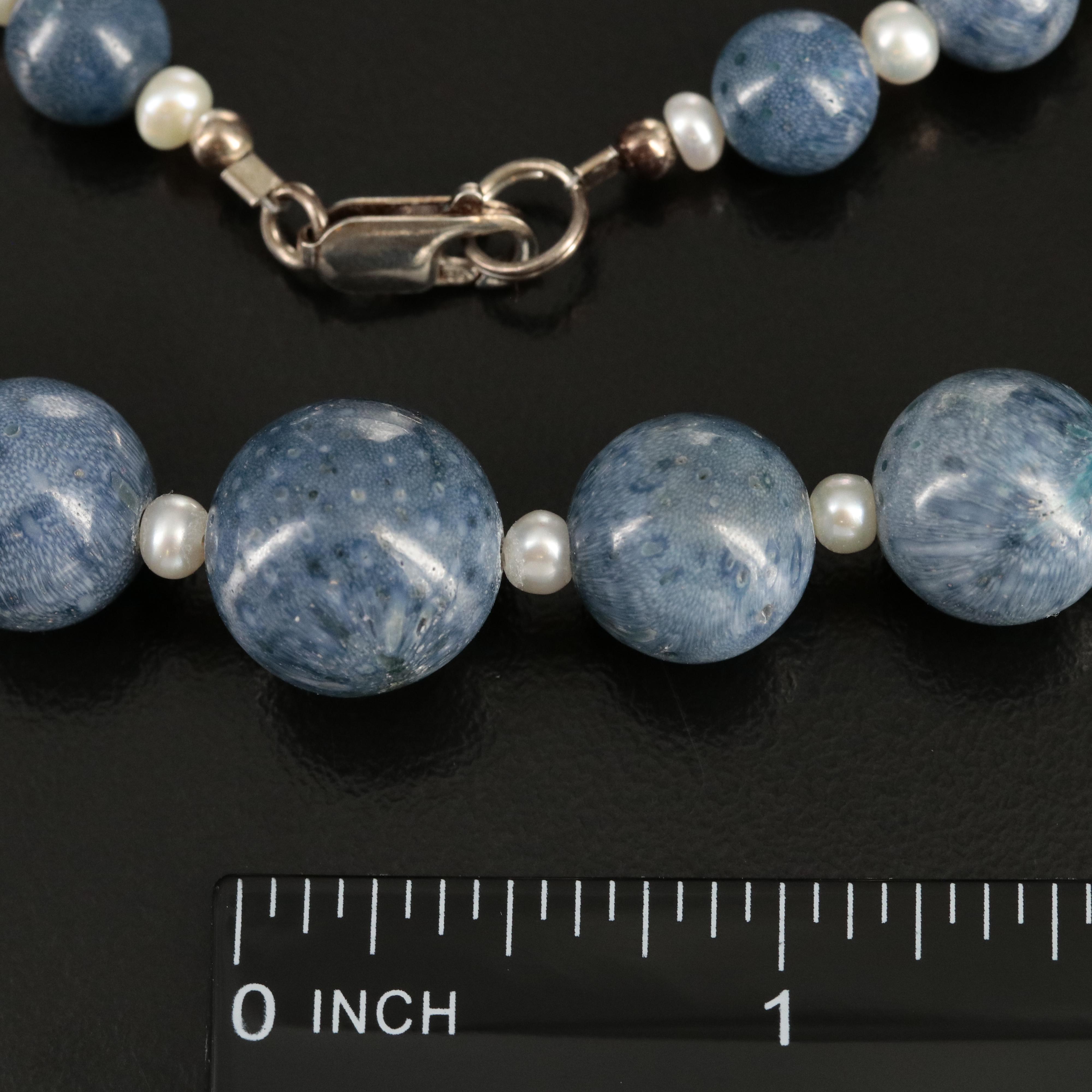 Coral and Pearl Graduated Necklace with Sterling Clasp