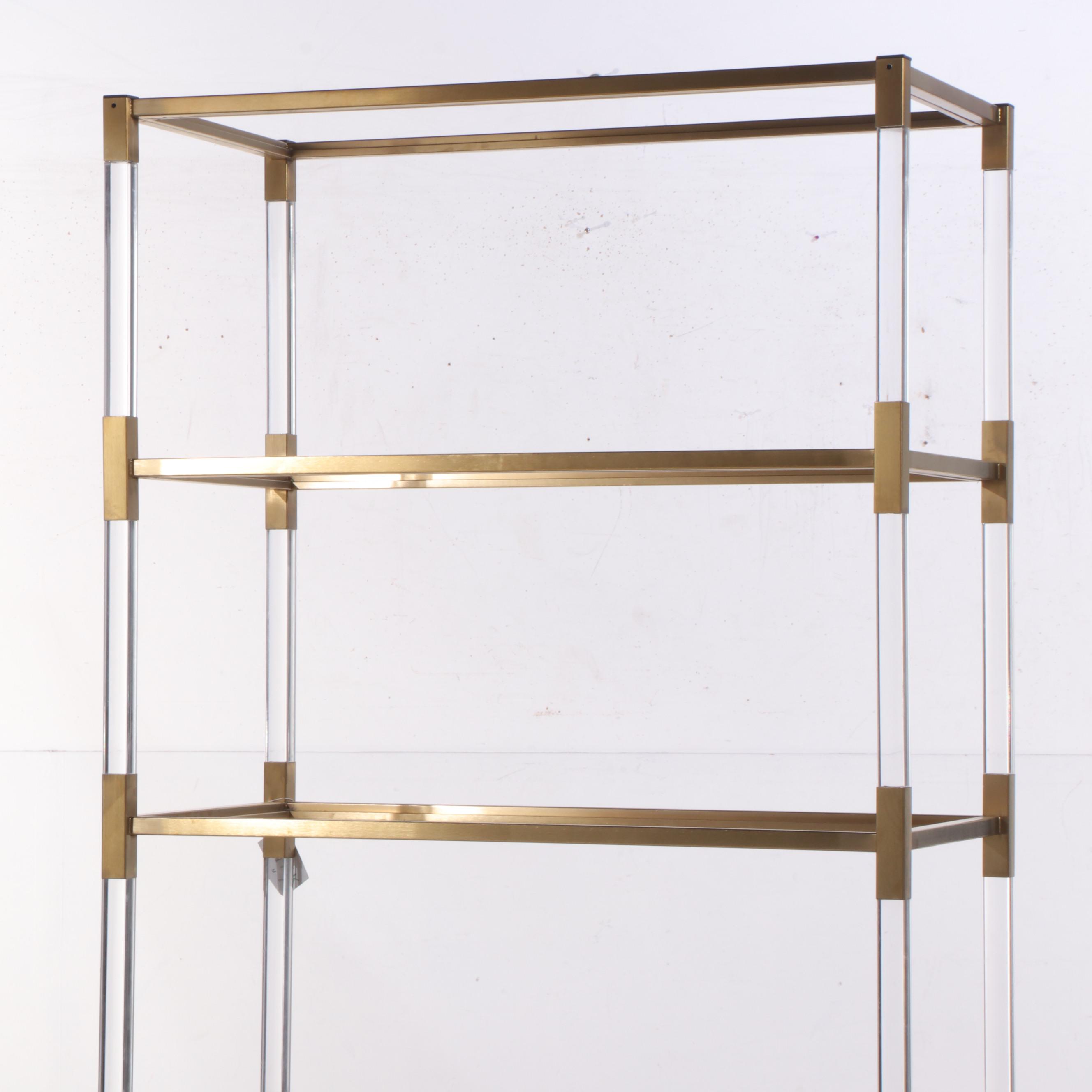 Blink Home Acrylic, Gold Tone Metal and Glass Shelf Étagère Bookcase