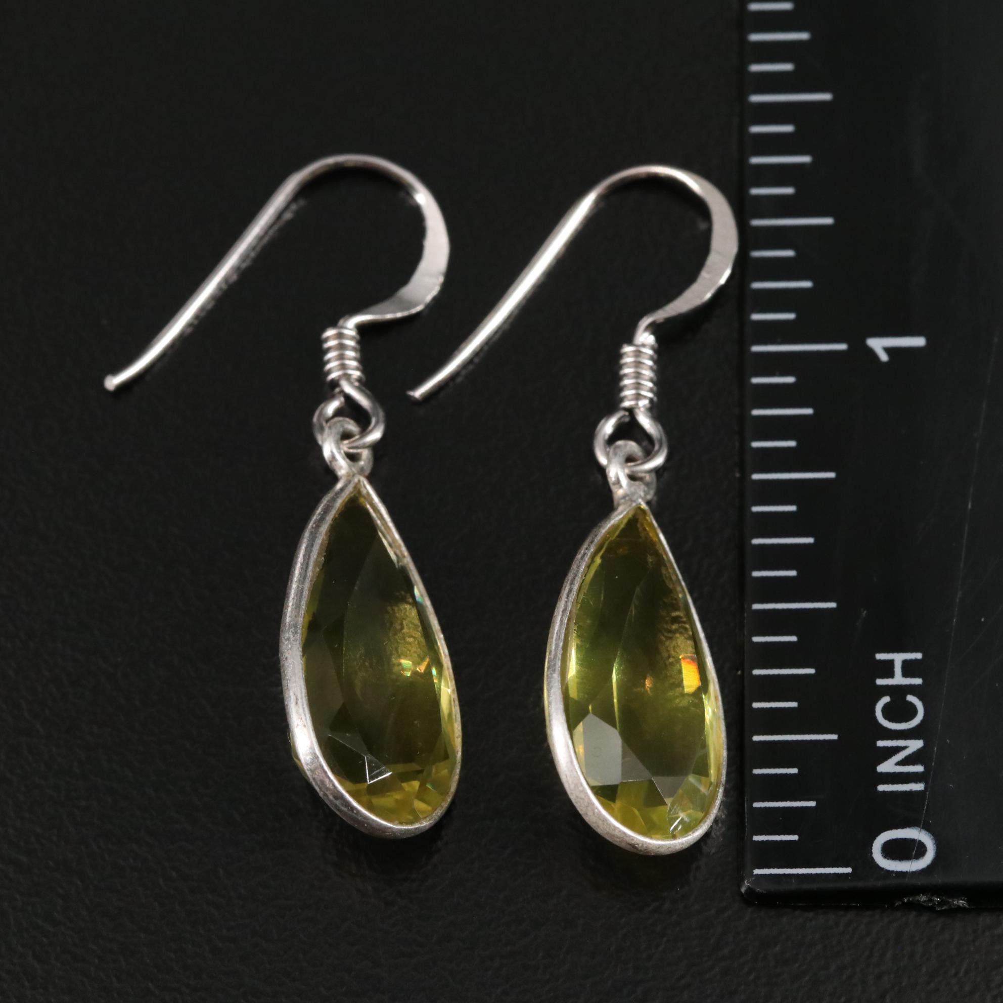 Sterling Citrine Teardrop Dangle Earrings