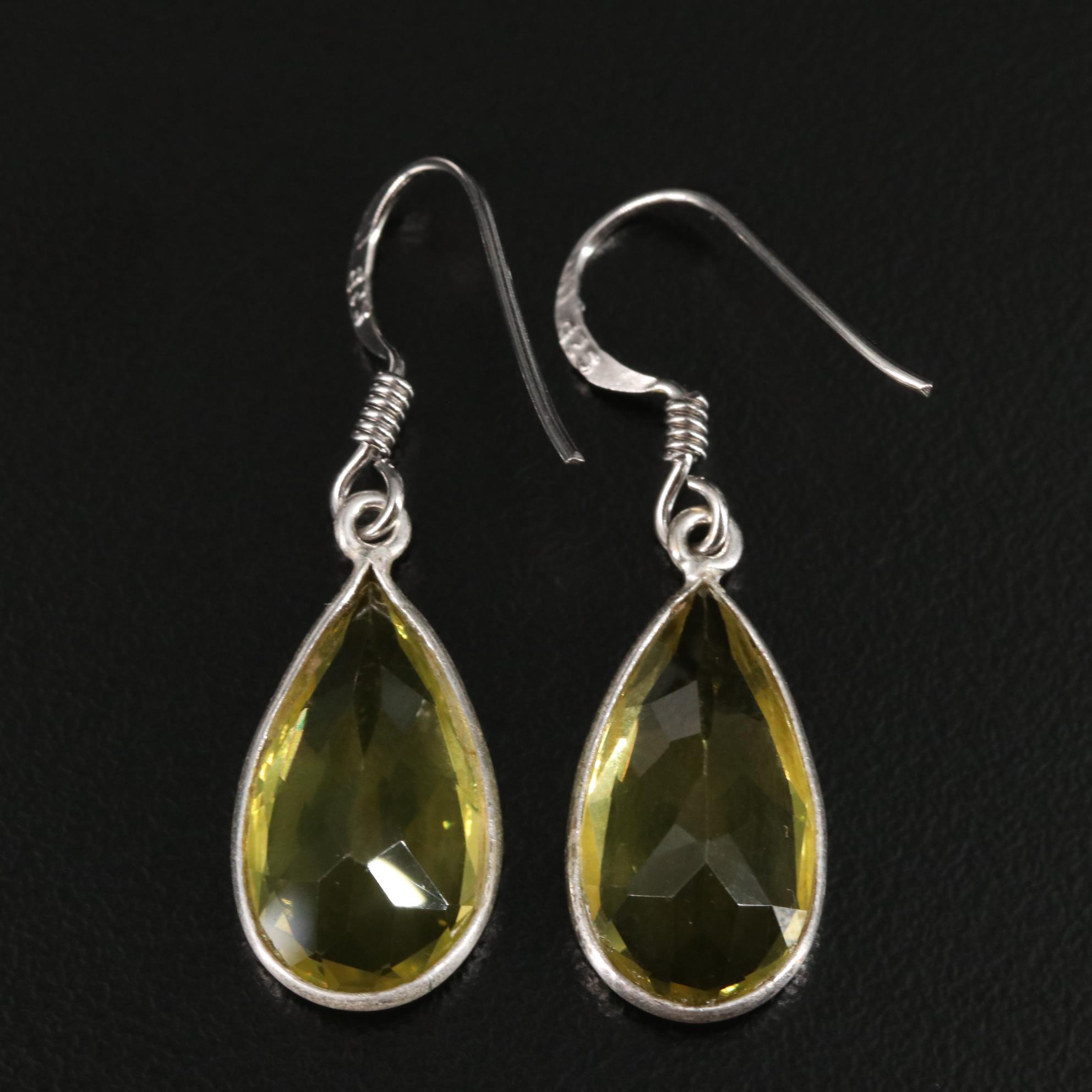 Sterling Citrine Teardrop Dangle Earrings