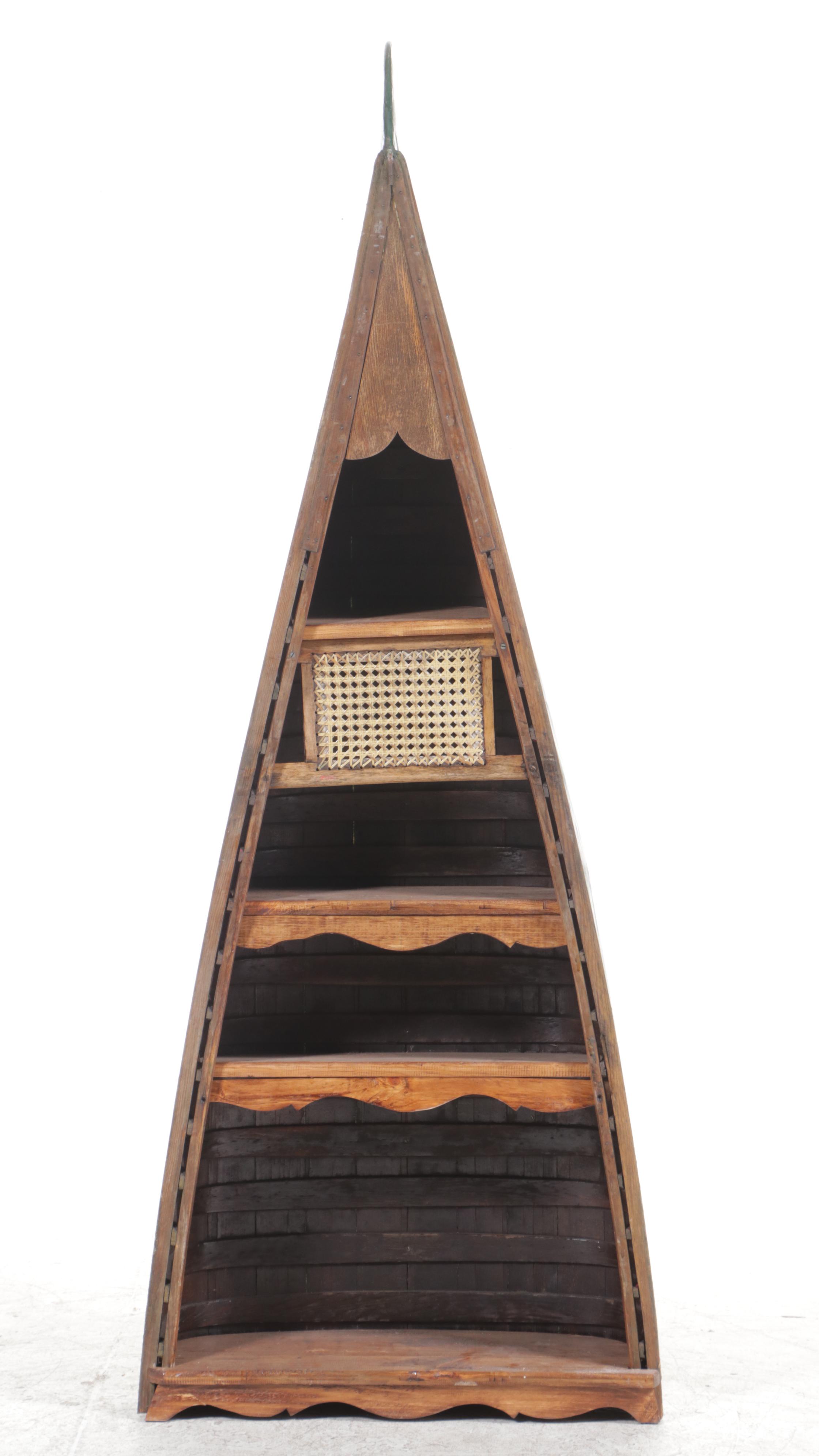 Canoe Hull Shaped Painted Wood Bookcase