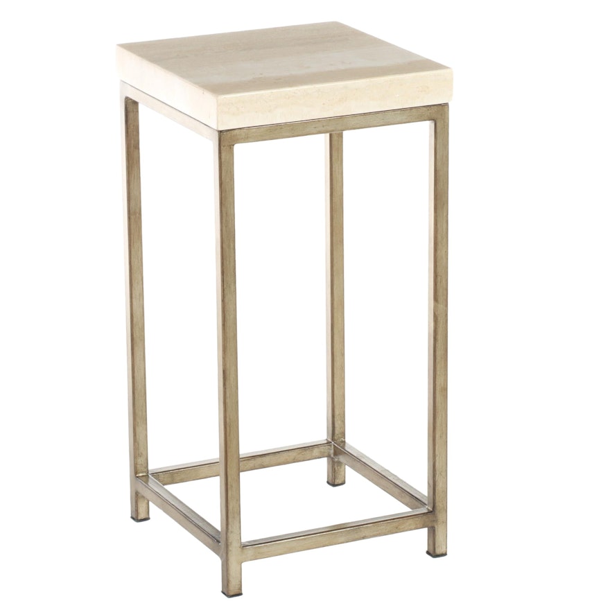 Lexington Furniture Modernist Style Gilt Metal and Travertine Top Side Table